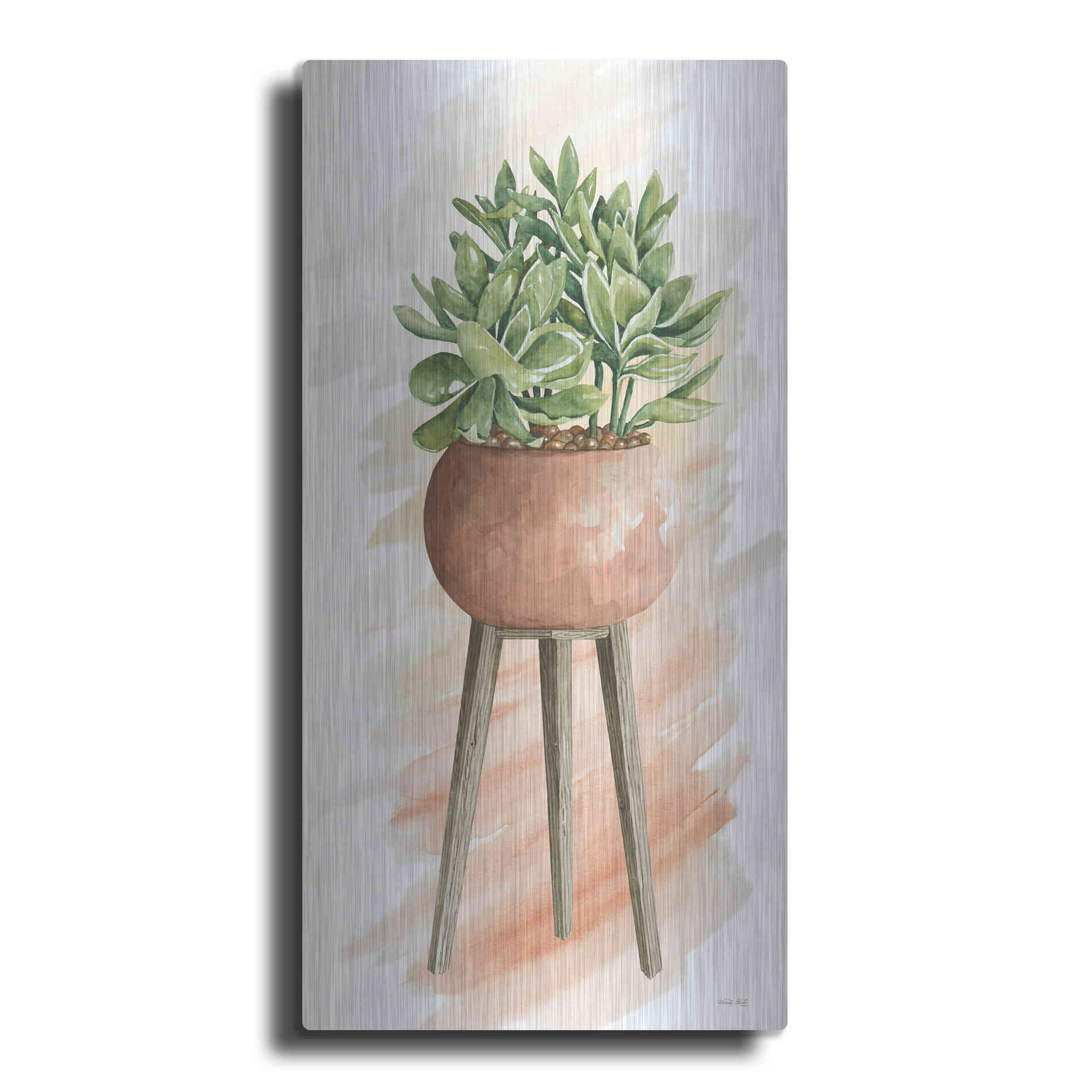 Luxe Metal Art 'Plant Stand Pot Of Flowers I' by Cindy Jacobs, Metal Wall Art