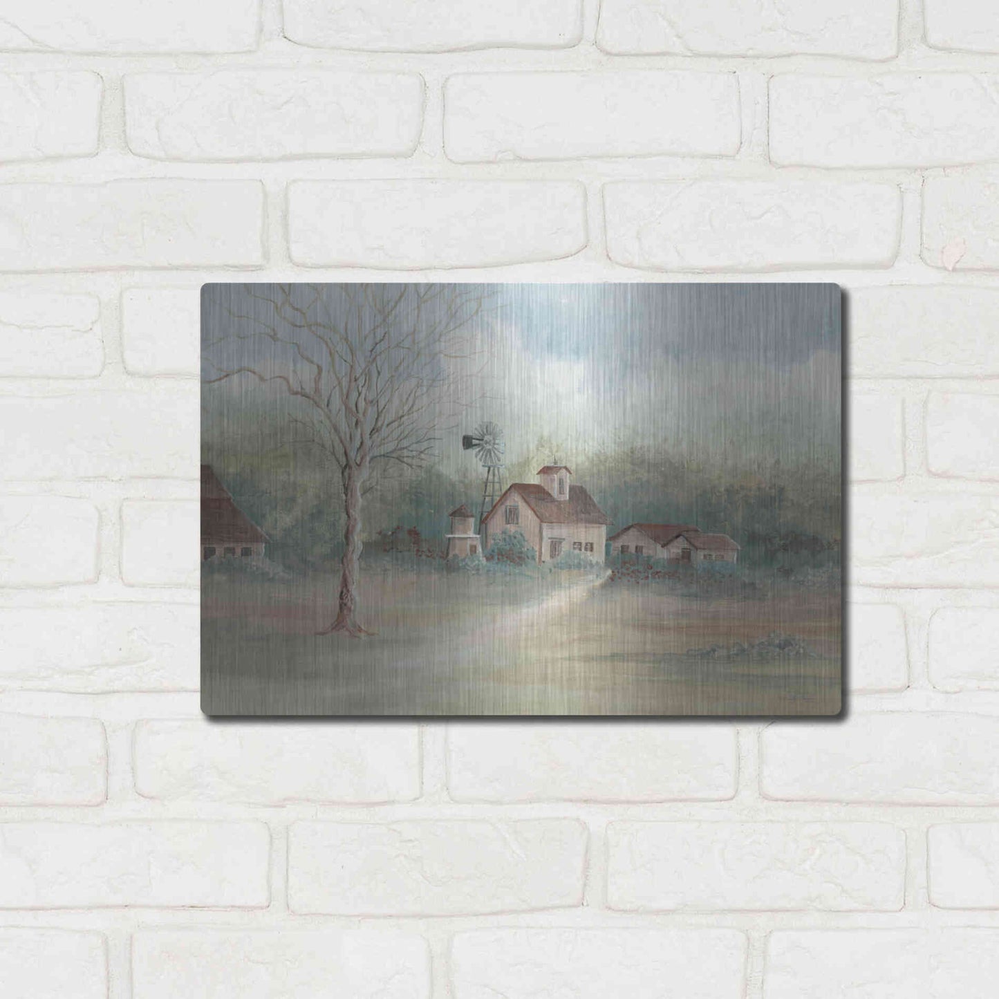 Luxe Metal Art 'Barns In The Distance' by Cindy Jacobs, Metal Wall Art,16x12