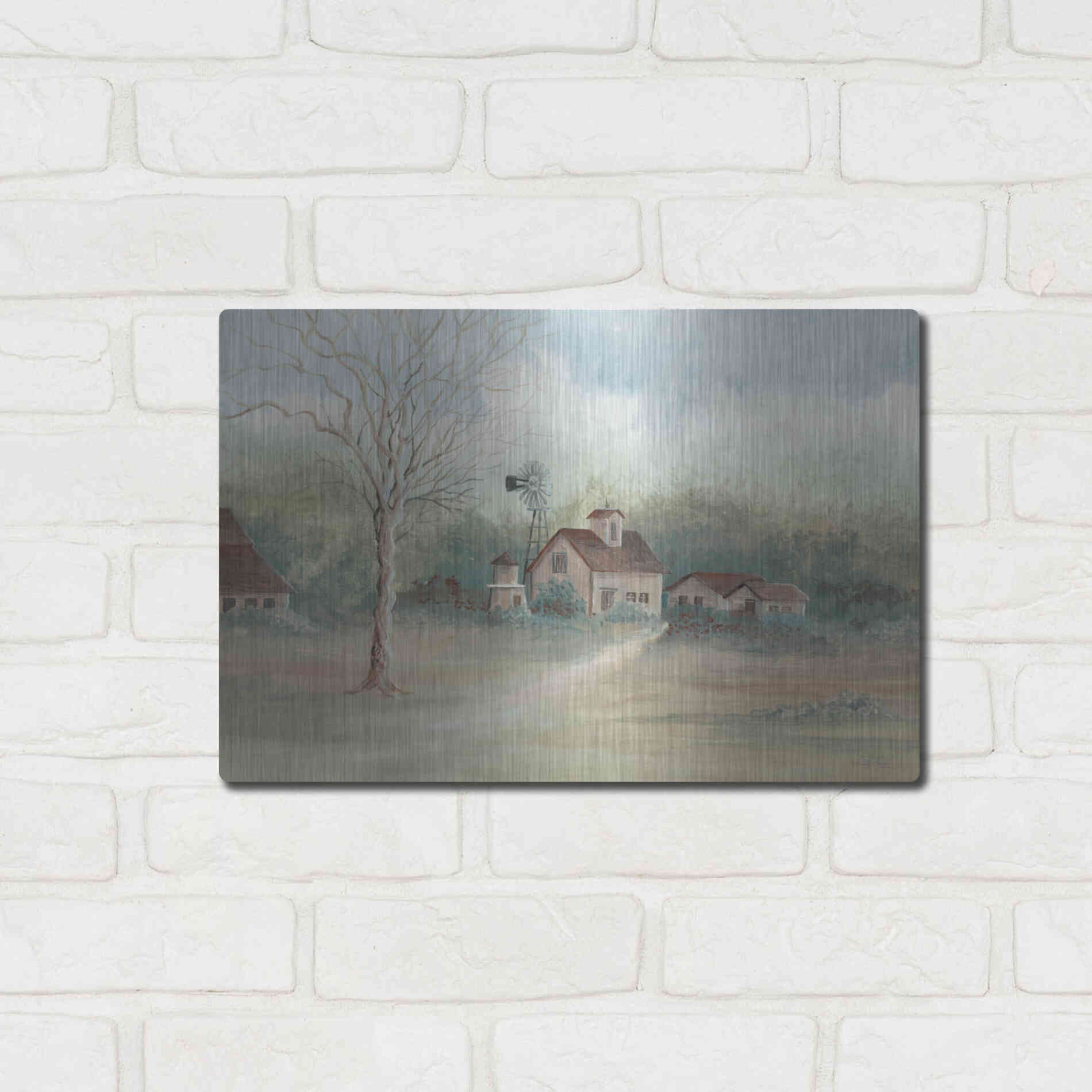 Luxe Metal Art 'Barns In The Distance' by Cindy Jacobs, Metal Wall Art,16x12