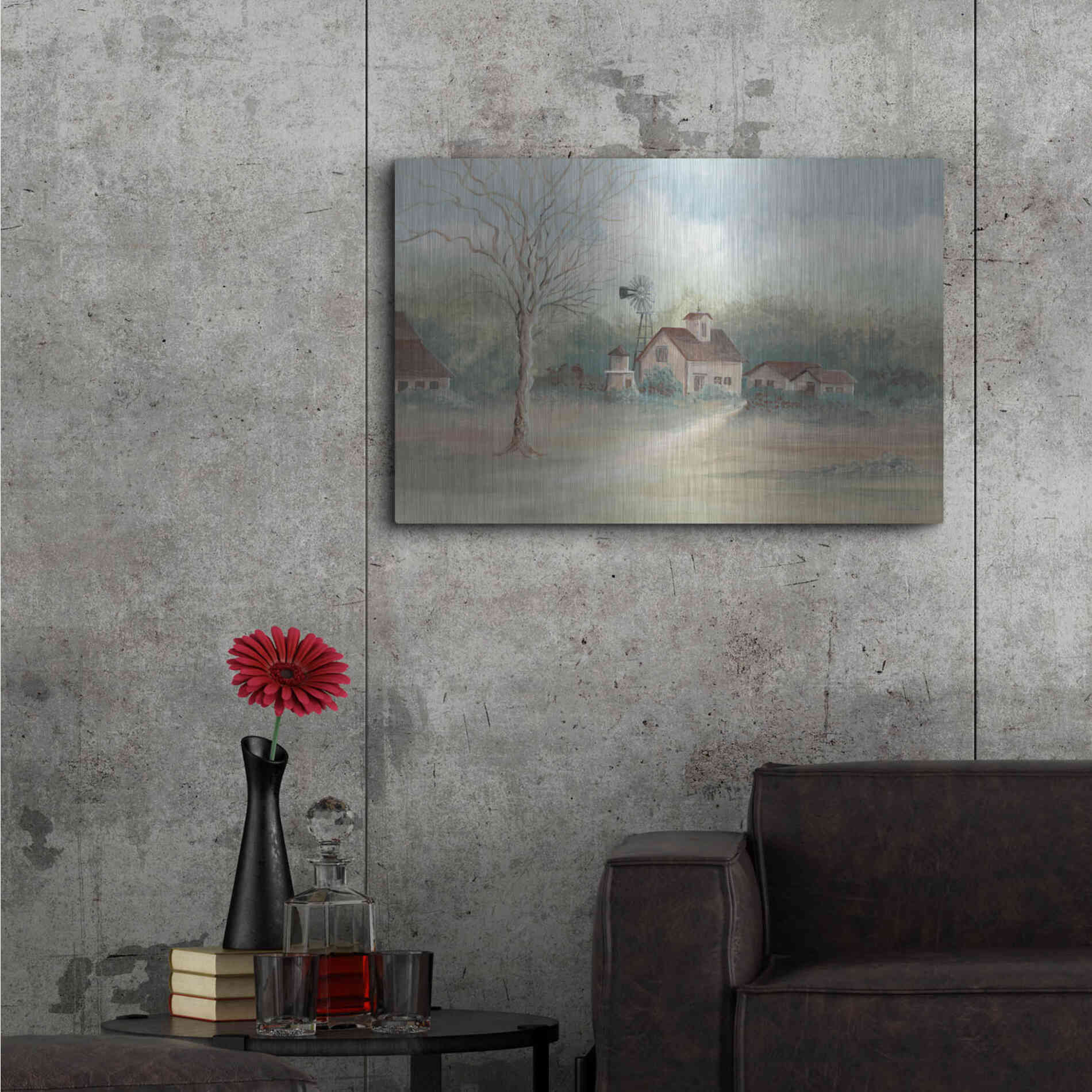 Luxe Metal Art 'Barns In The Distance' by Cindy Jacobs, Metal Wall Art,36x24