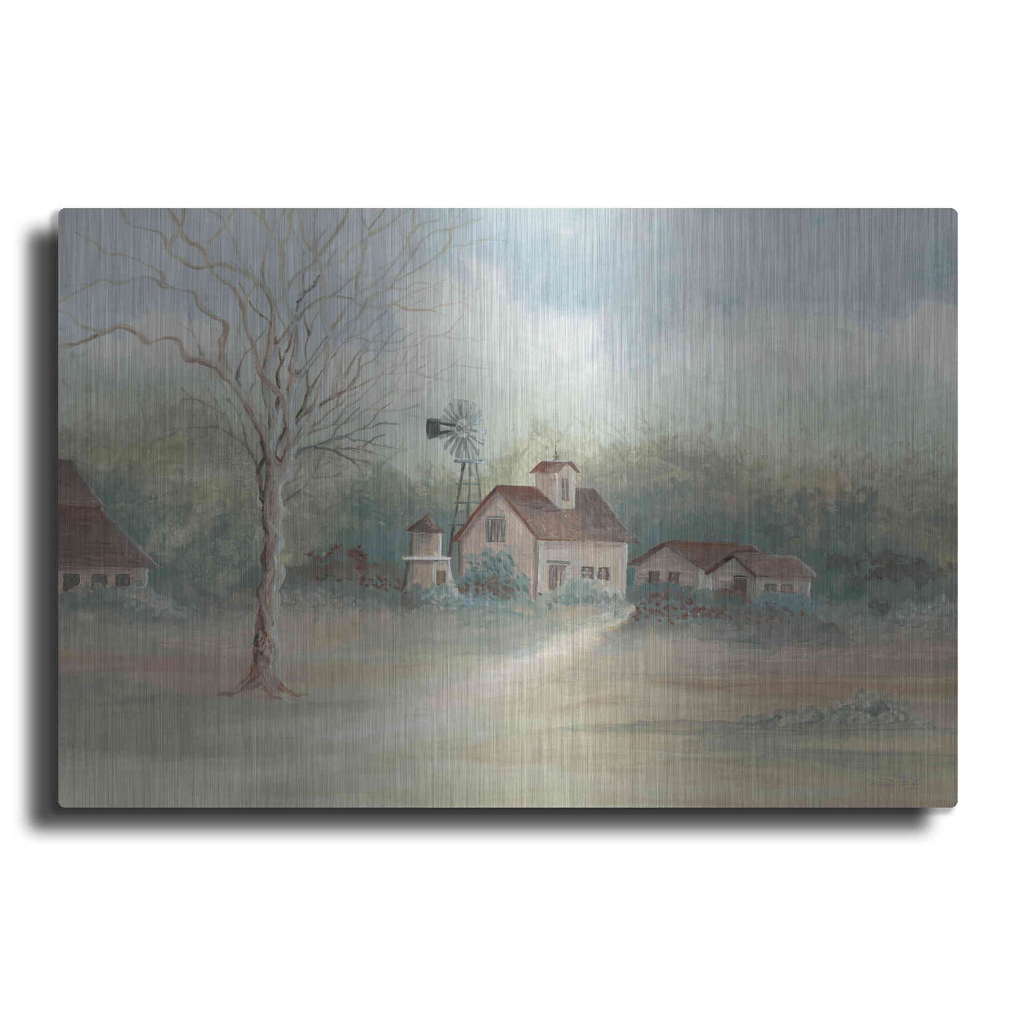 Luxe Metal Art 'Barns In The Distance' by Cindy Jacobs, Metal Wall Art