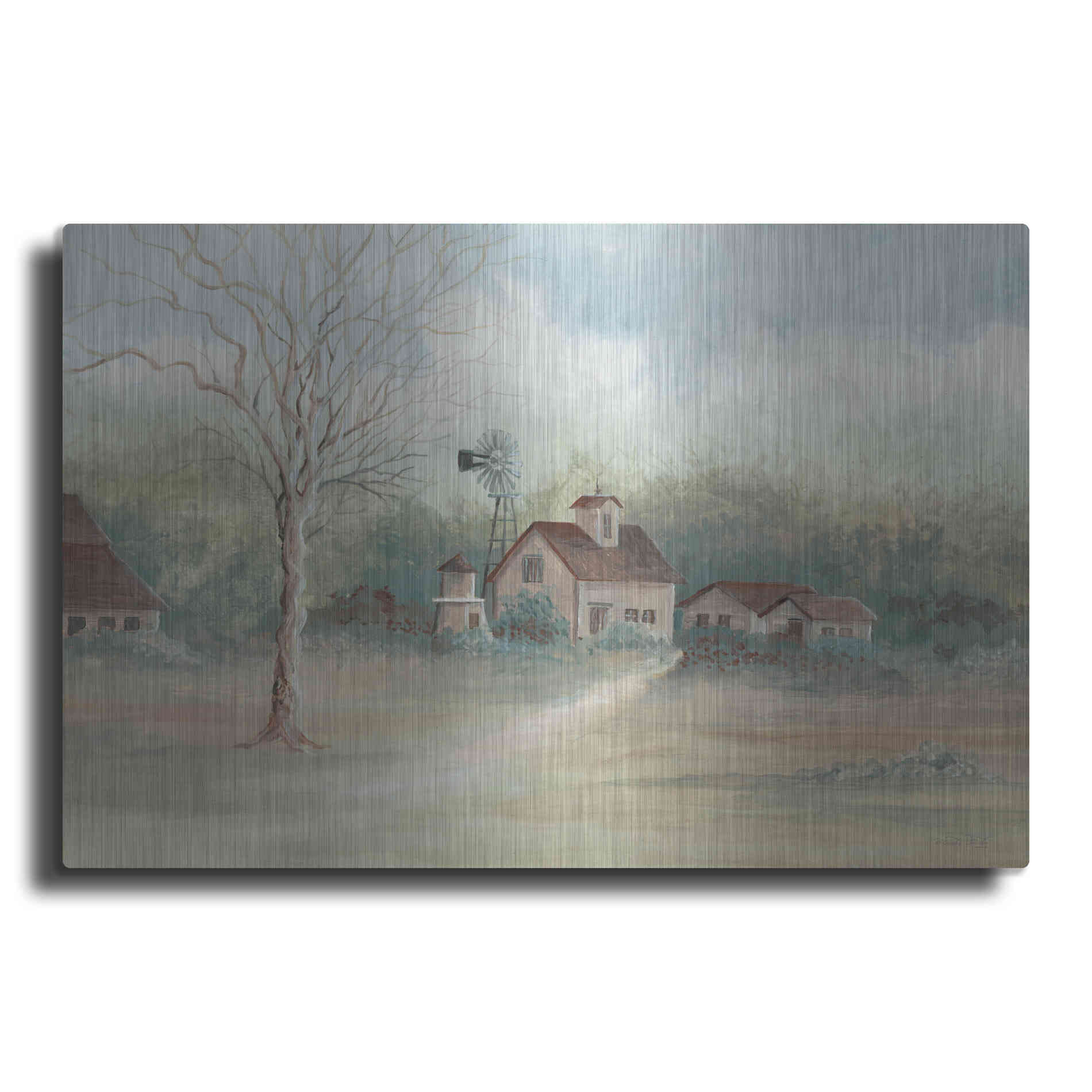 Luxe Metal Art 'Barns In The Distance' by Cindy Jacobs, Metal Wall Art