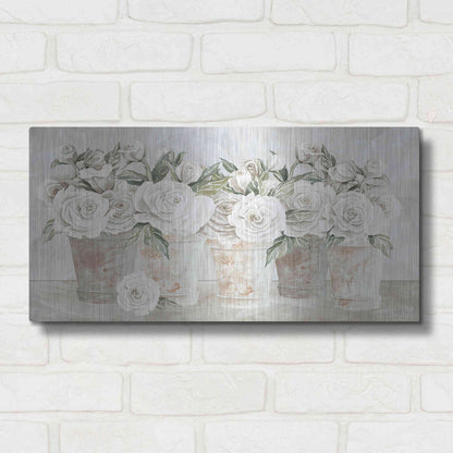 Luxe Metal Art 'Potted Roses' by Cindy Jacobs, Metal Wall Art,24x12