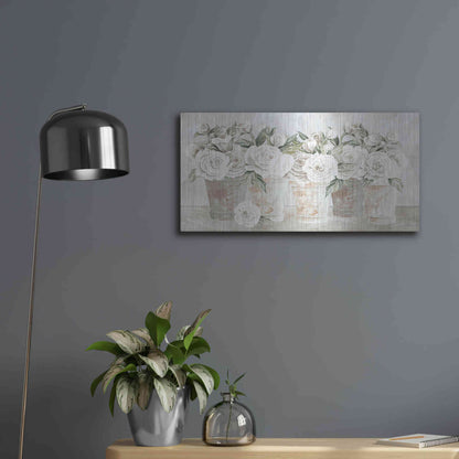 Luxe Metal Art 'Potted Roses' by Cindy Jacobs, Metal Wall Art,24x12