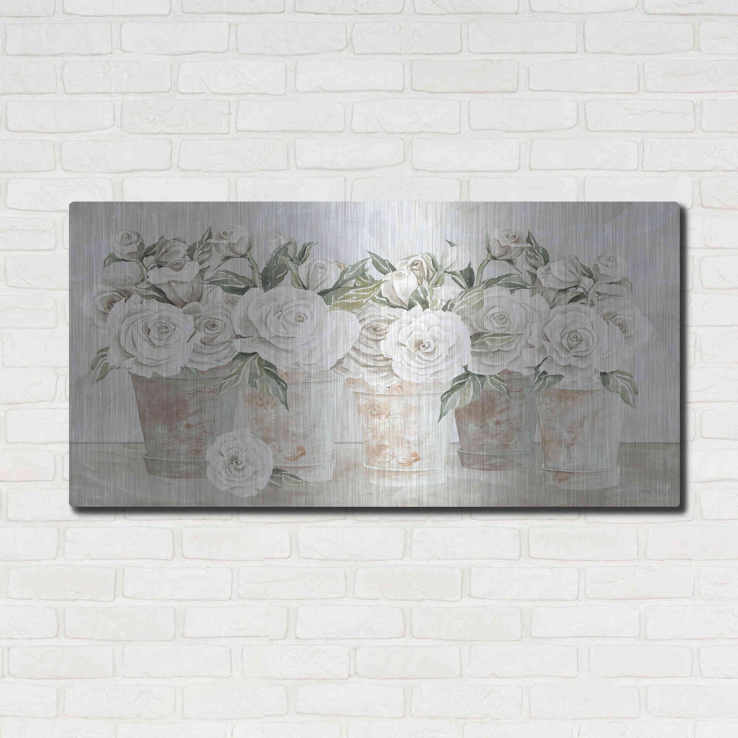 Luxe Metal Art 'Potted Roses' by Cindy Jacobs, Metal Wall Art,48x24