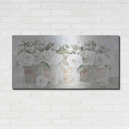 Luxe Metal Art 'Potted Roses' by Cindy Jacobs, Metal Wall Art,48x24