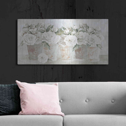 Luxe Metal Art 'Potted Roses' by Cindy Jacobs, Metal Wall Art,48x24