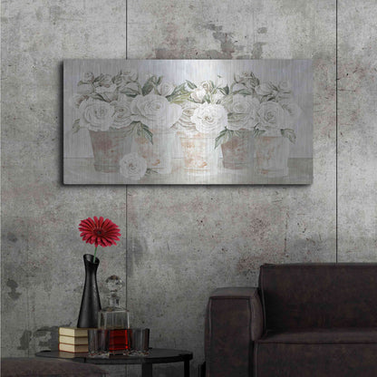 Luxe Metal Art 'Potted Roses' by Cindy Jacobs, Metal Wall Art,48x24