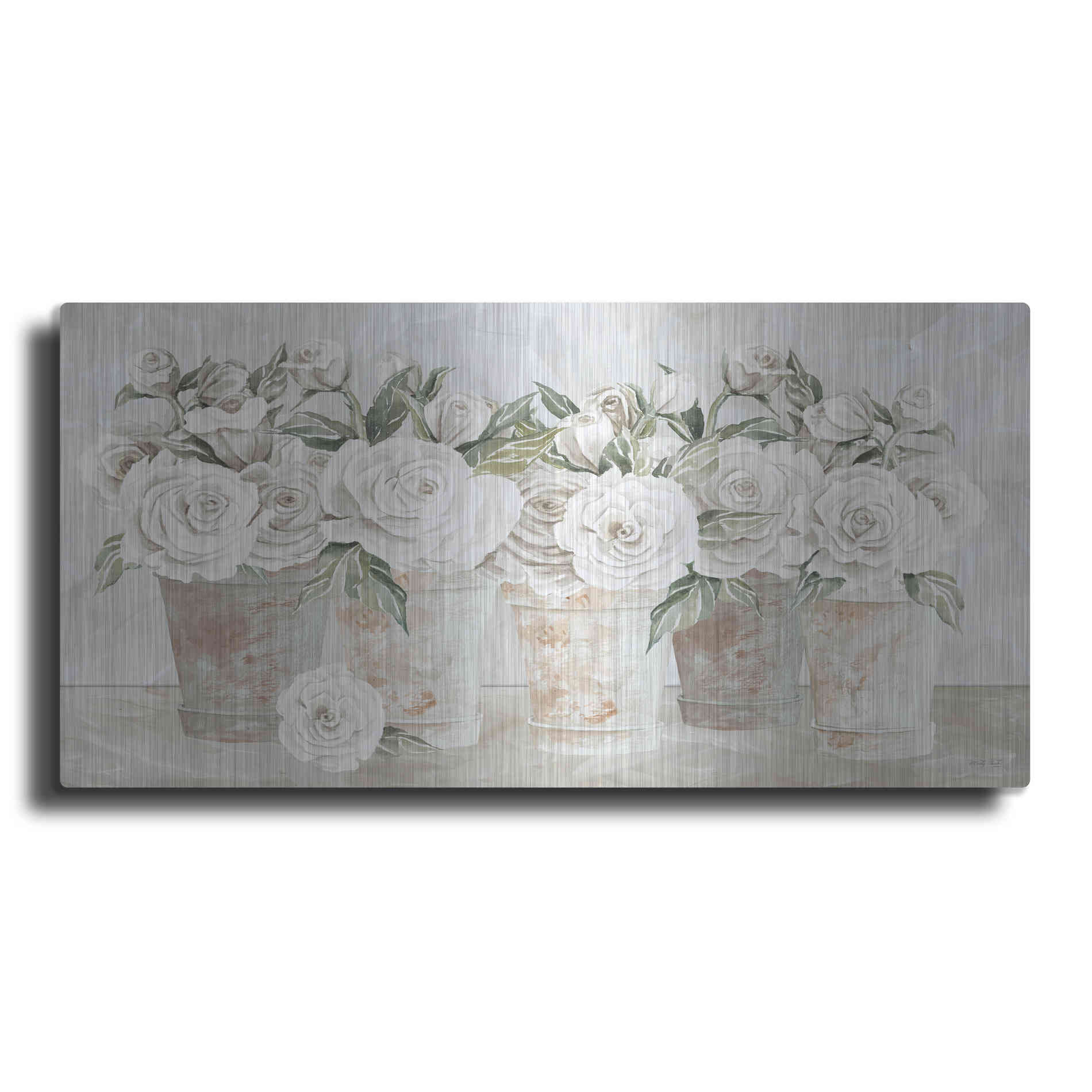 Luxe Metal Art 'Potted Roses' by Cindy Jacobs, Metal Wall Art