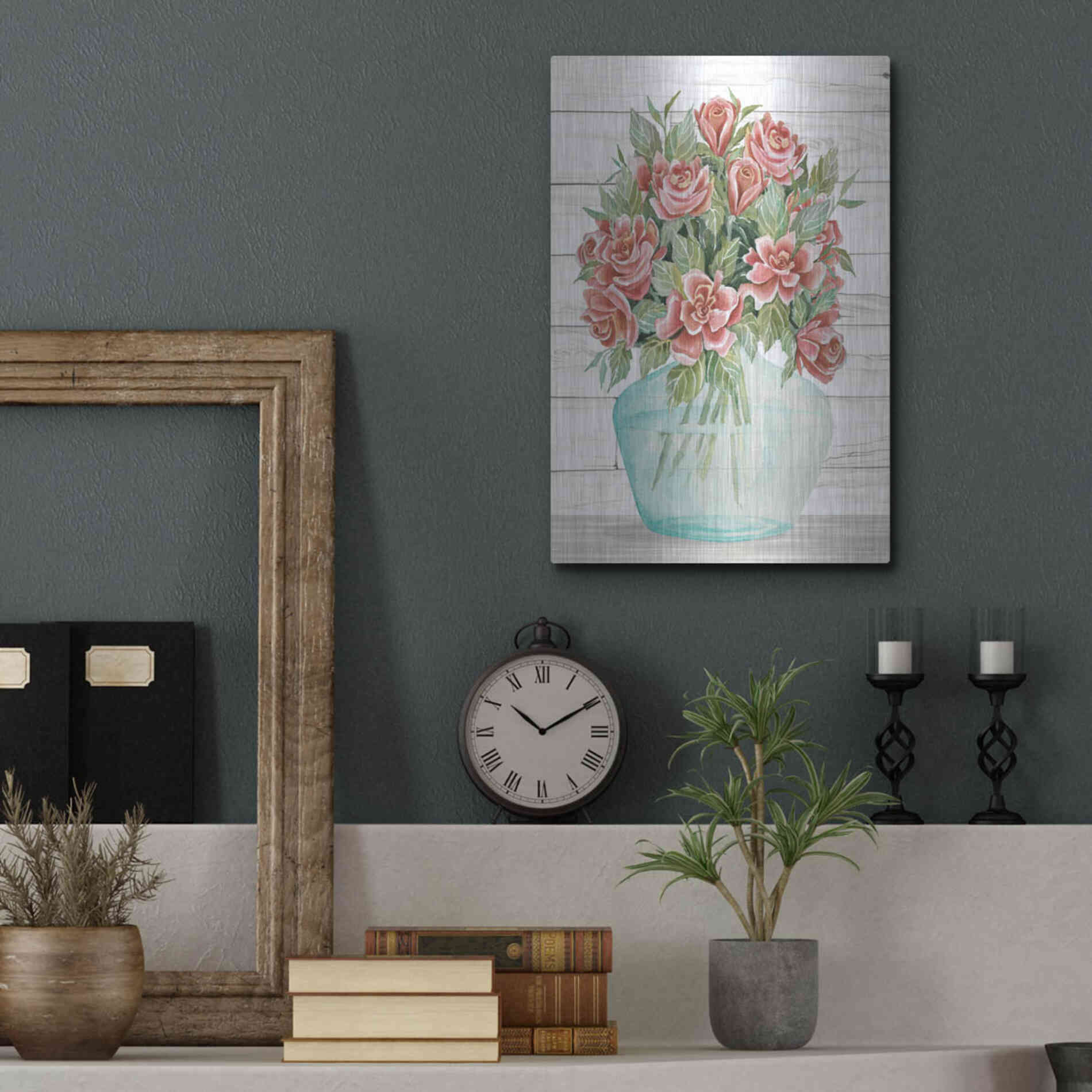 Luxe Metal Art 'Farmhouse Flowers IV' by Cindy Jacobs, Metal Wall Art,12x16