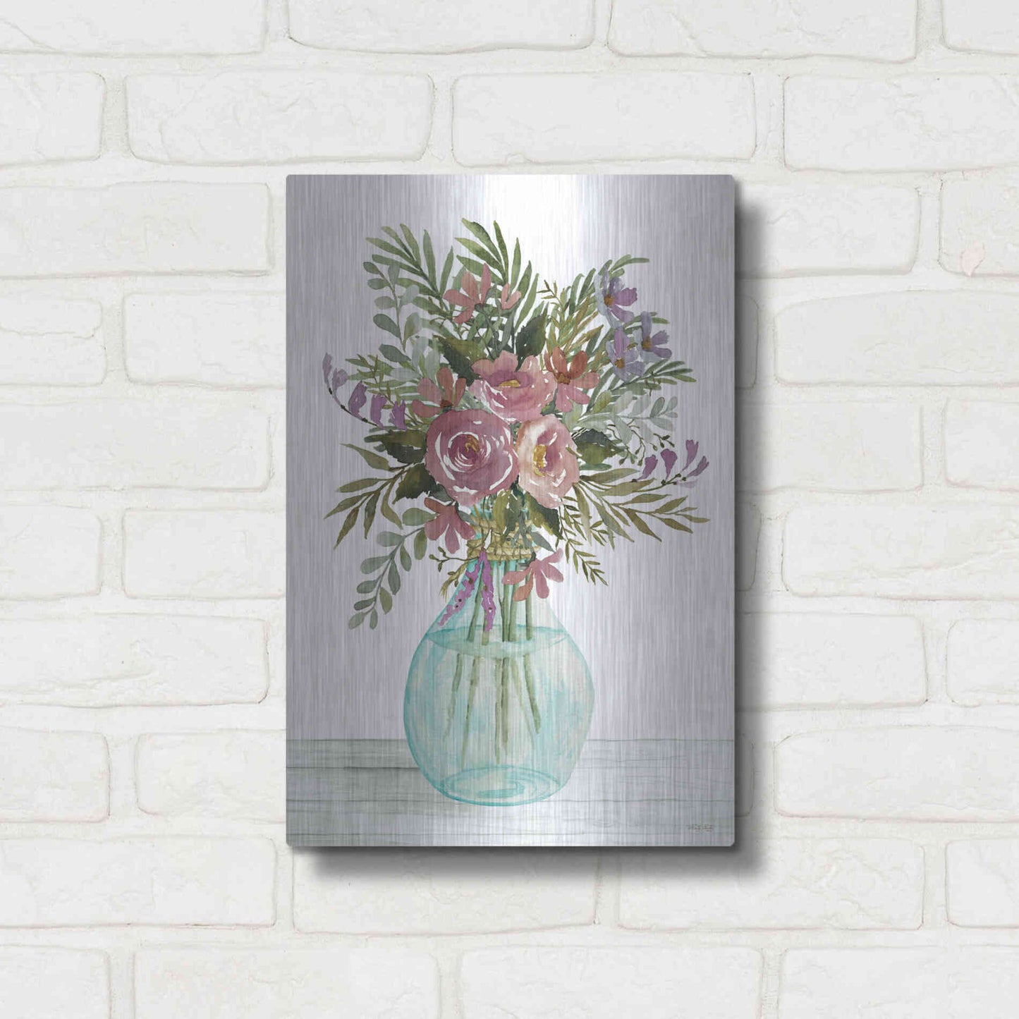 Luxe Metal Art 'Purple Blush Bouquet I' by Cindy Jacobs, Metal Wall Art,12x16