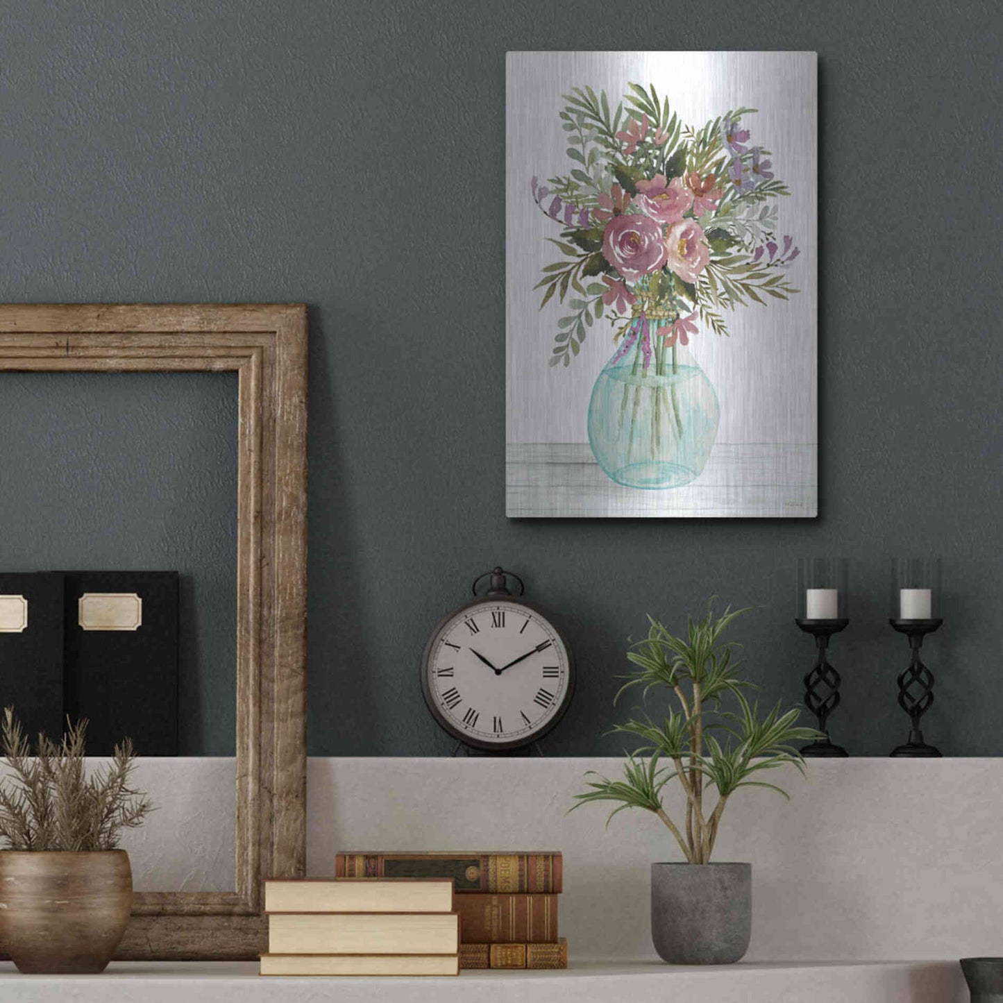 Luxe Metal Art 'Purple Blush Bouquet I' by Cindy Jacobs, Metal Wall Art,12x16