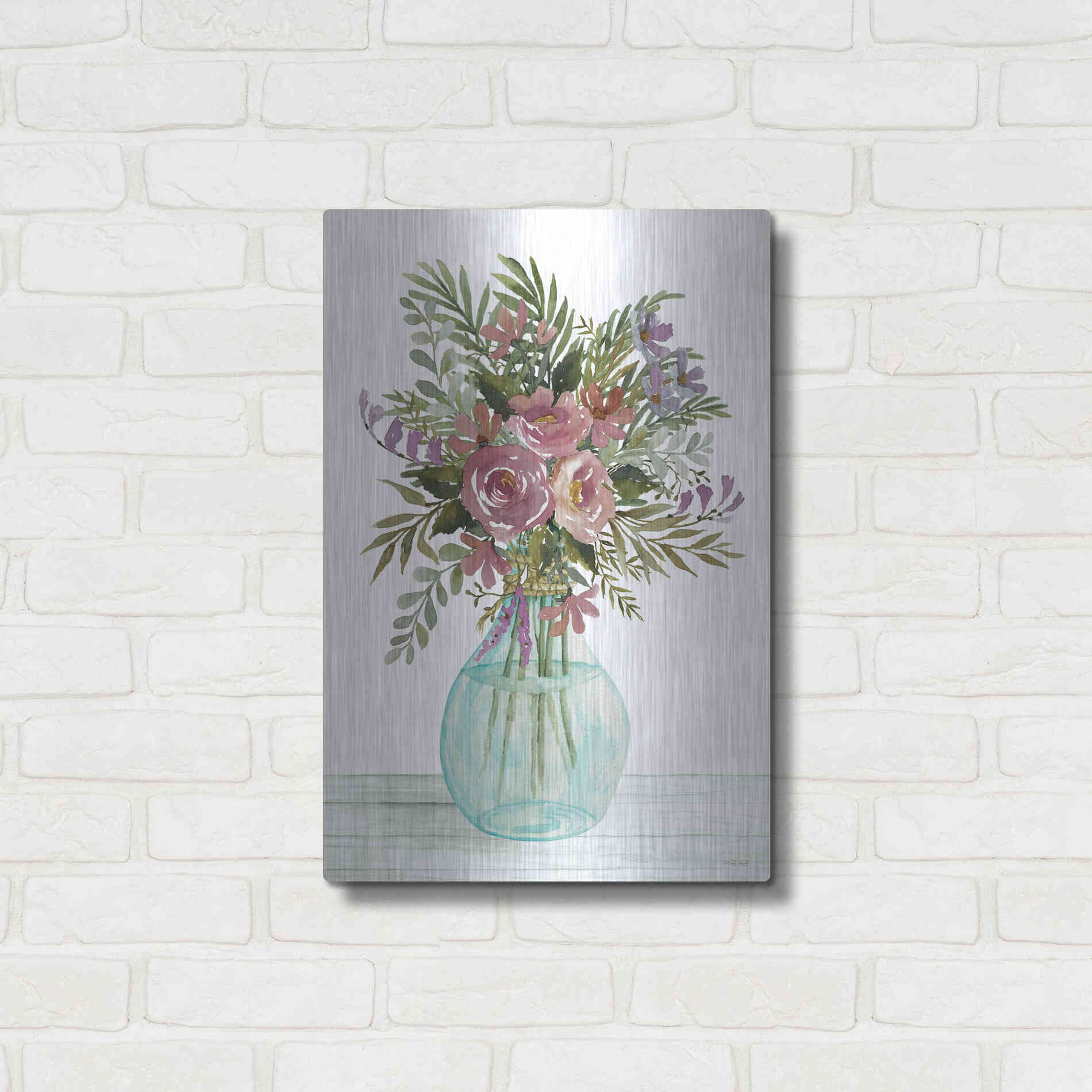 Luxe Metal Art 'Purple Blush Bouquet I' by Cindy Jacobs, Metal Wall Art,16x24