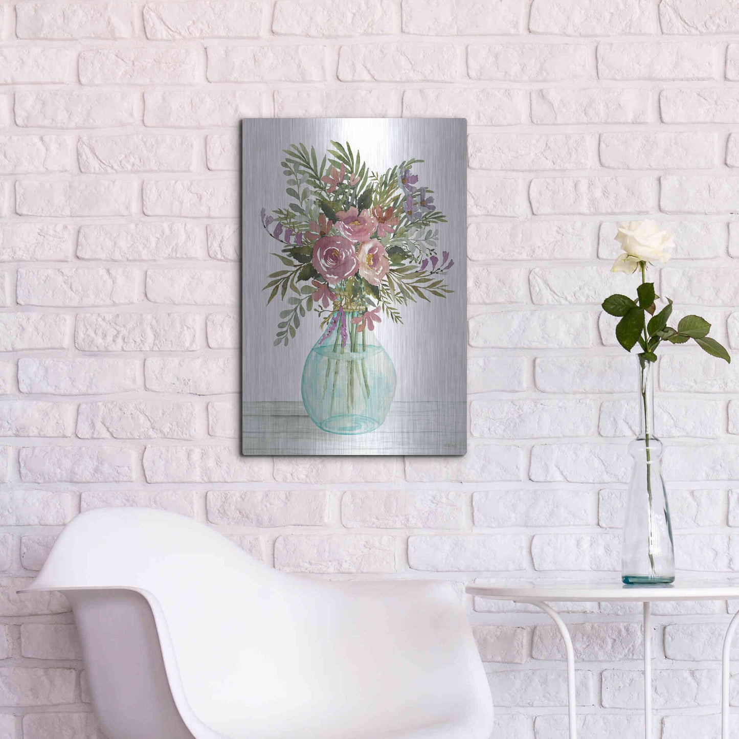 Luxe Metal Art 'Purple Blush Bouquet I' by Cindy Jacobs, Metal Wall Art,16x24