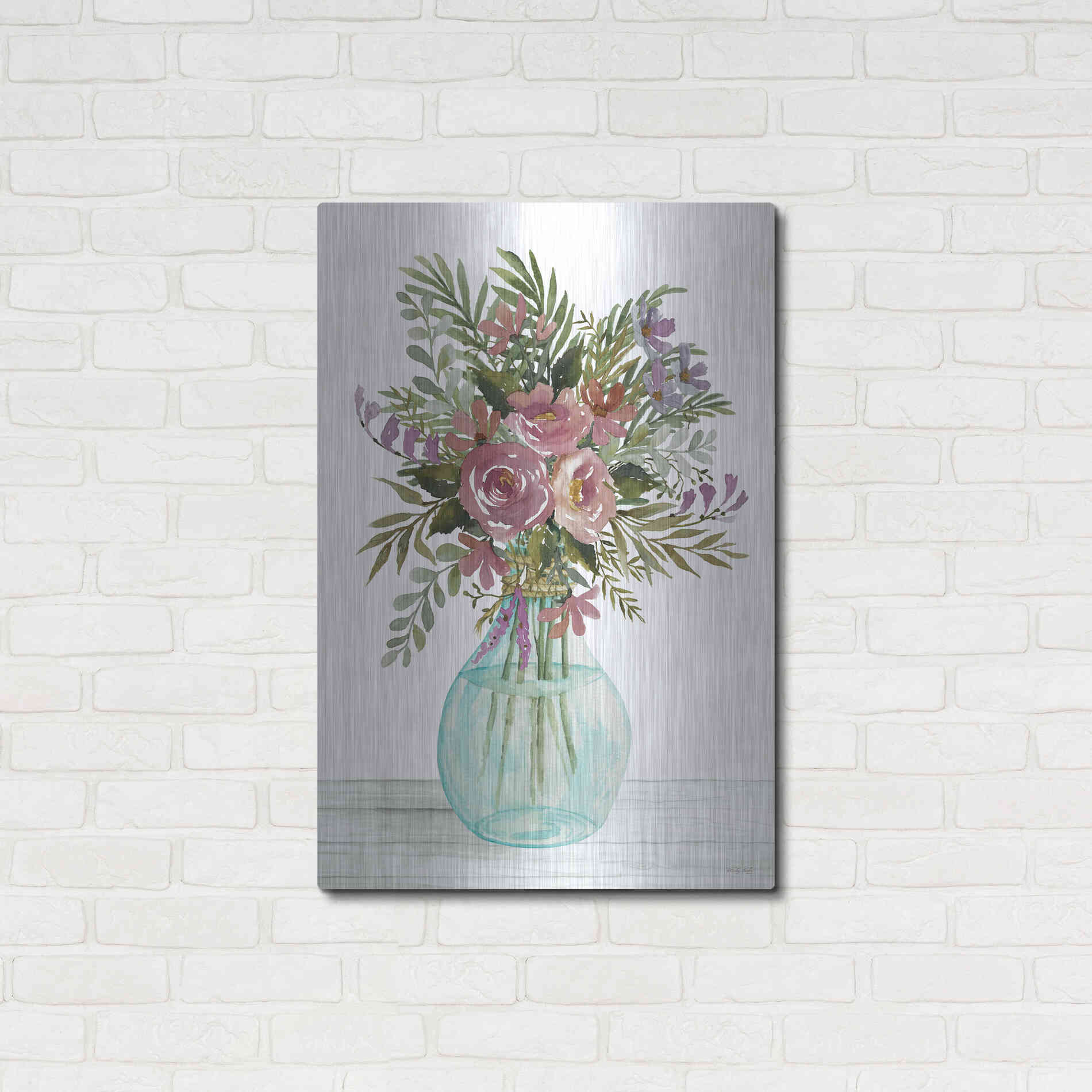 Luxe Metal Art 'Purple Blush Bouquet I' by Cindy Jacobs, Metal Wall Art,24x36