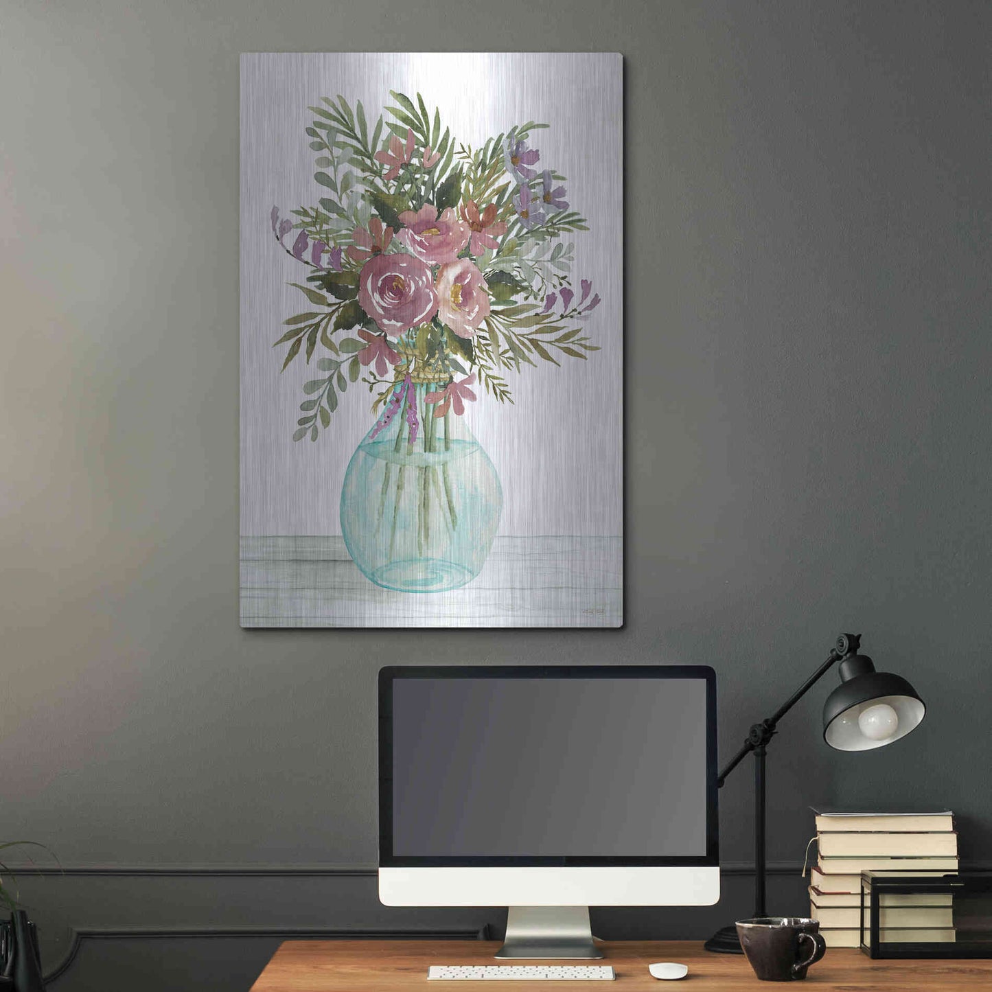 Luxe Metal Art 'Purple Blush Bouquet I' by Cindy Jacobs, Metal Wall Art,24x36