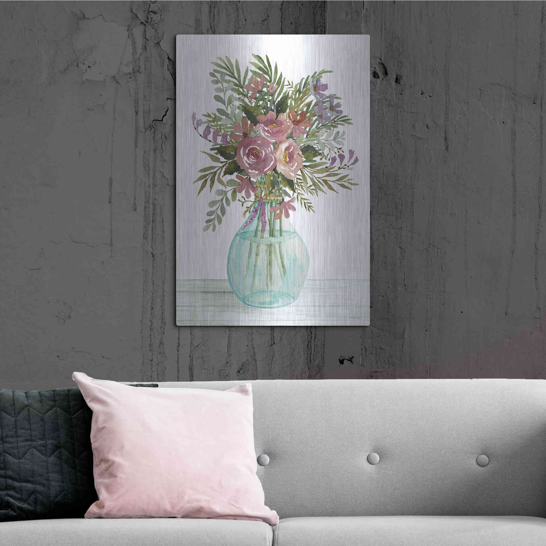 Luxe Metal Art 'Purple Blush Bouquet I' by Cindy Jacobs, Metal Wall Art,24x36