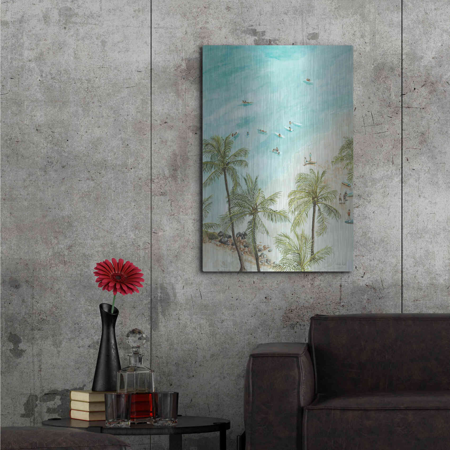 Luxe Metal Art 'Surfers From Afar' by Cindy Jacobs, Metal Wall Art,24x36