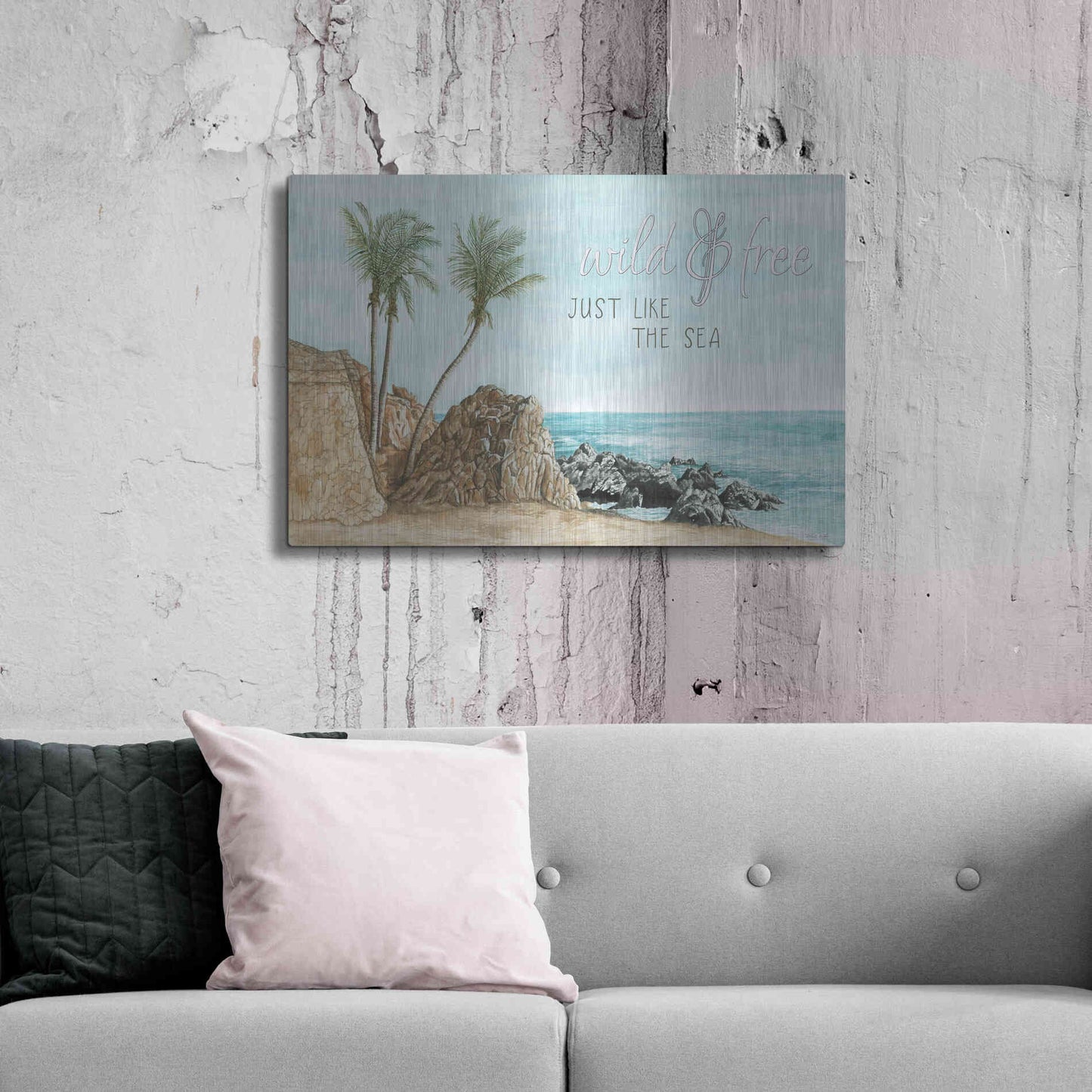 Luxe Metal Art 'Wild & Free Just Like The Sea' by Cindy Jacobs, Metal Wall Art,36x24