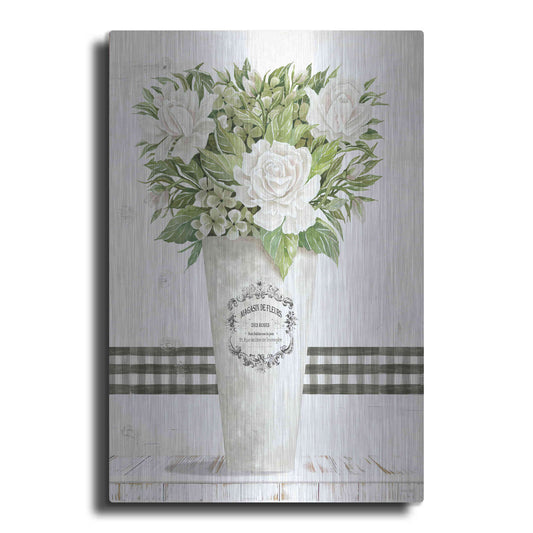 Luxe Metal Art 'White Roses' by Cindy Jacobs, Metal Wall Art