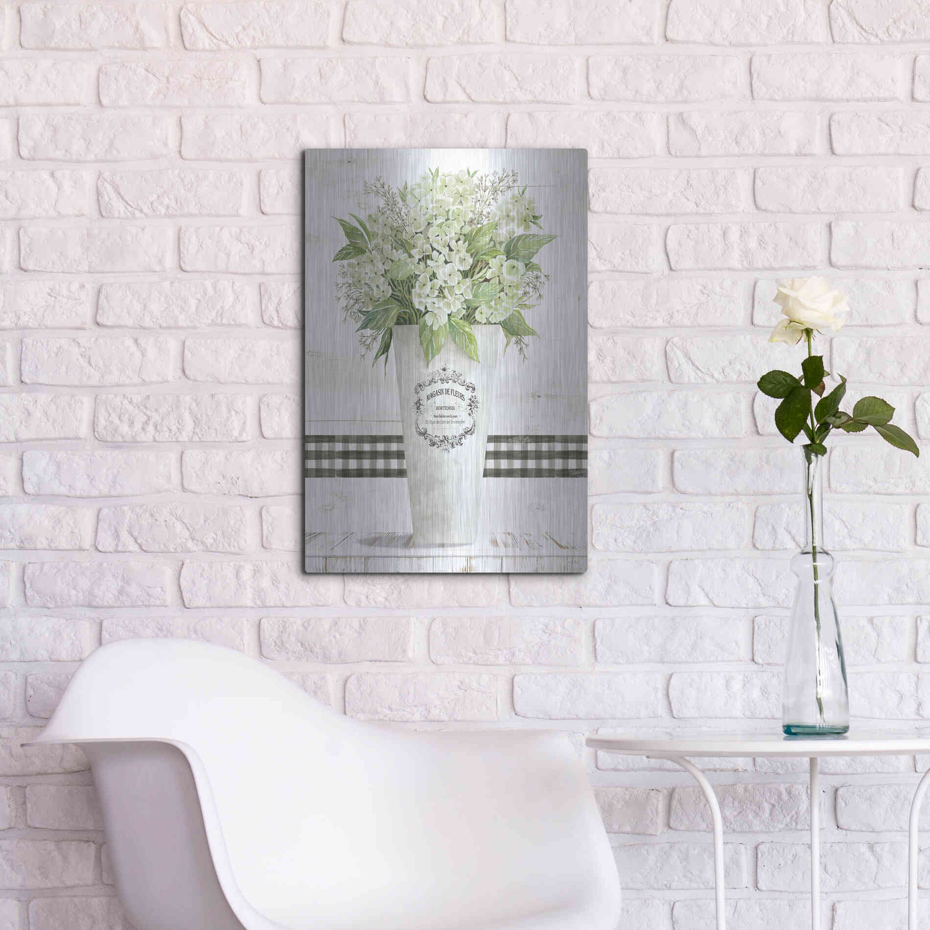 Luxe Metal Art 'White Hydrangea' by Cindy Jacobs, Metal Wall Art,16x24