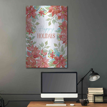 Luxe Metal Art 'Happy Holidays Poinsettias' by Cindy Jacobs, Metal Wall Art,24x36