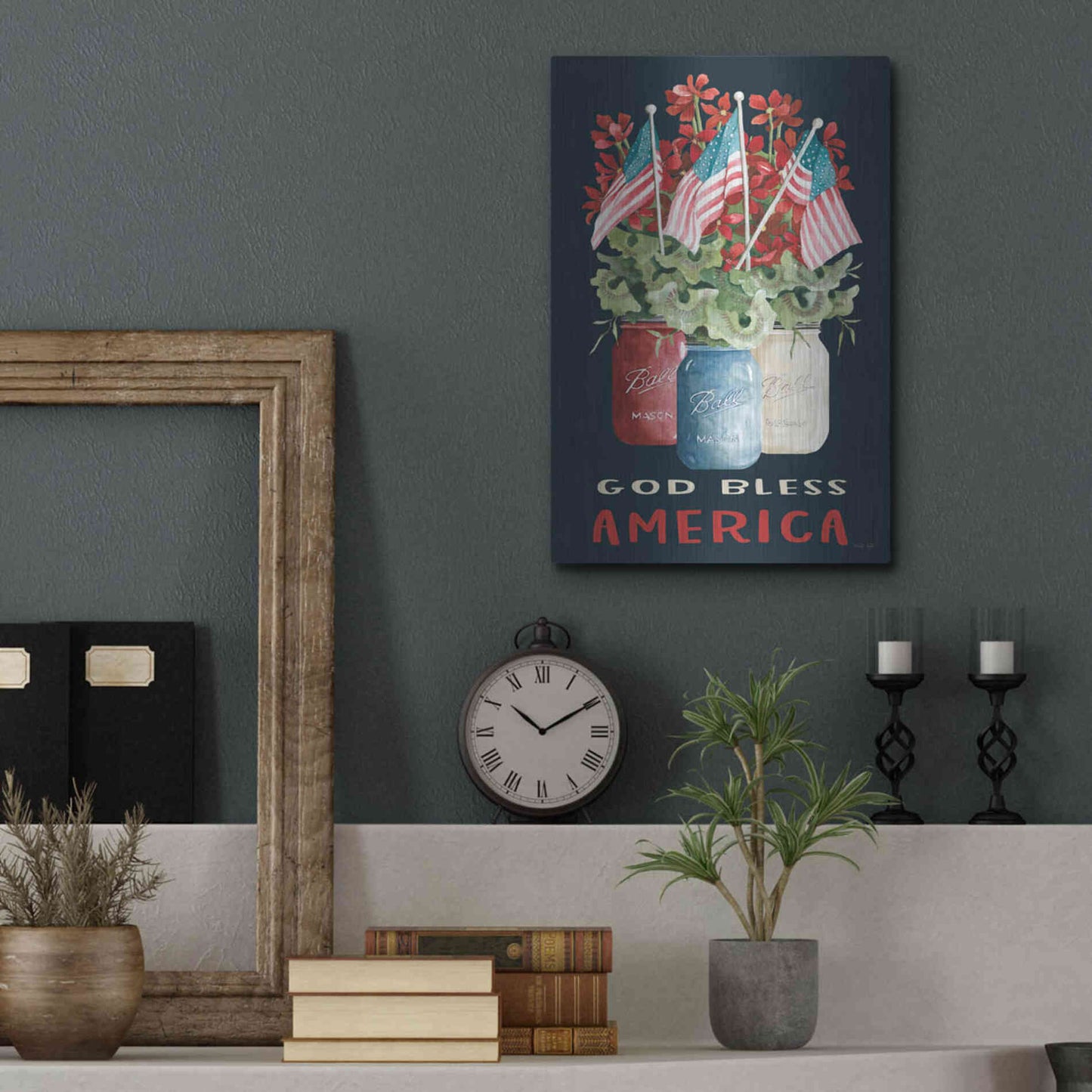 Luxe Metal Art 'God Bless America Floral' by Cindy Jacobs, Metal Wall Art,12x16