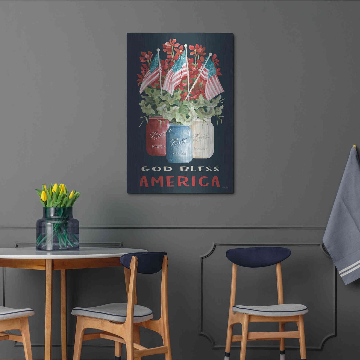 Luxe Metal Art 'God Bless America Floral' by Cindy Jacobs, Metal Wall Art,24x36