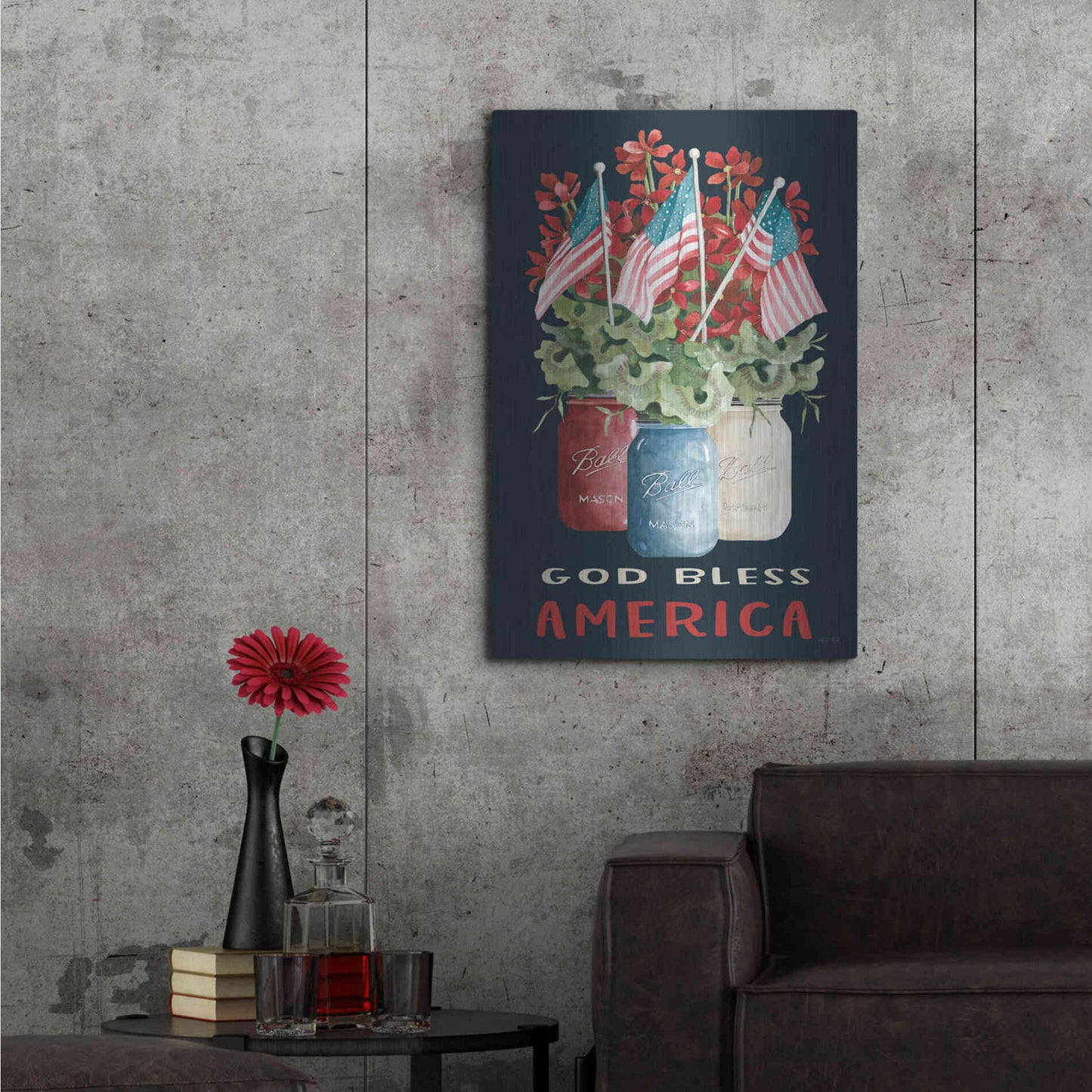 Luxe Metal Art 'God Bless America Floral' by Cindy Jacobs, Metal Wall Art,24x36