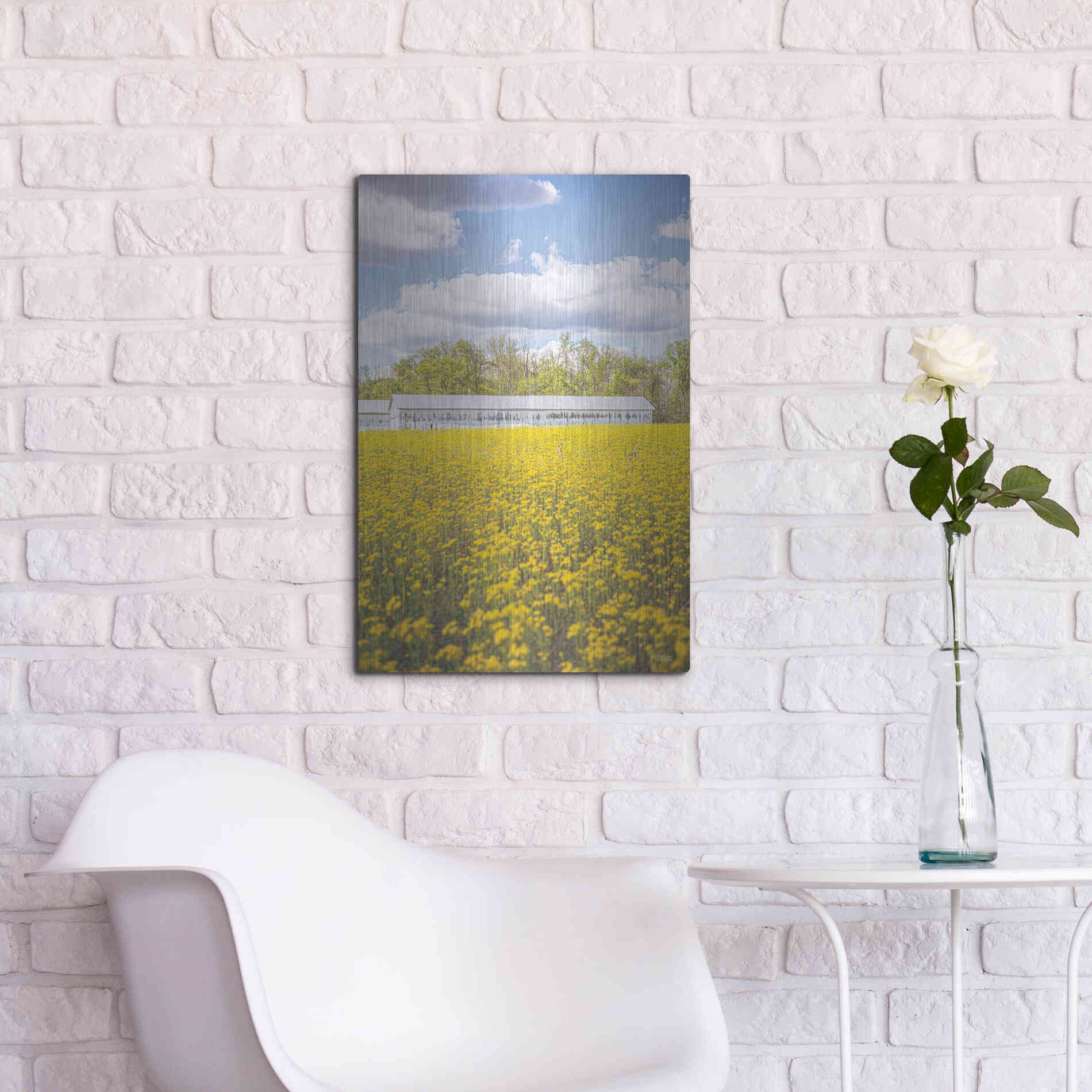 Luxe Metal Art 'Field Of Yellow I' by Donnie Quillen, Metal Wall Art,16x24