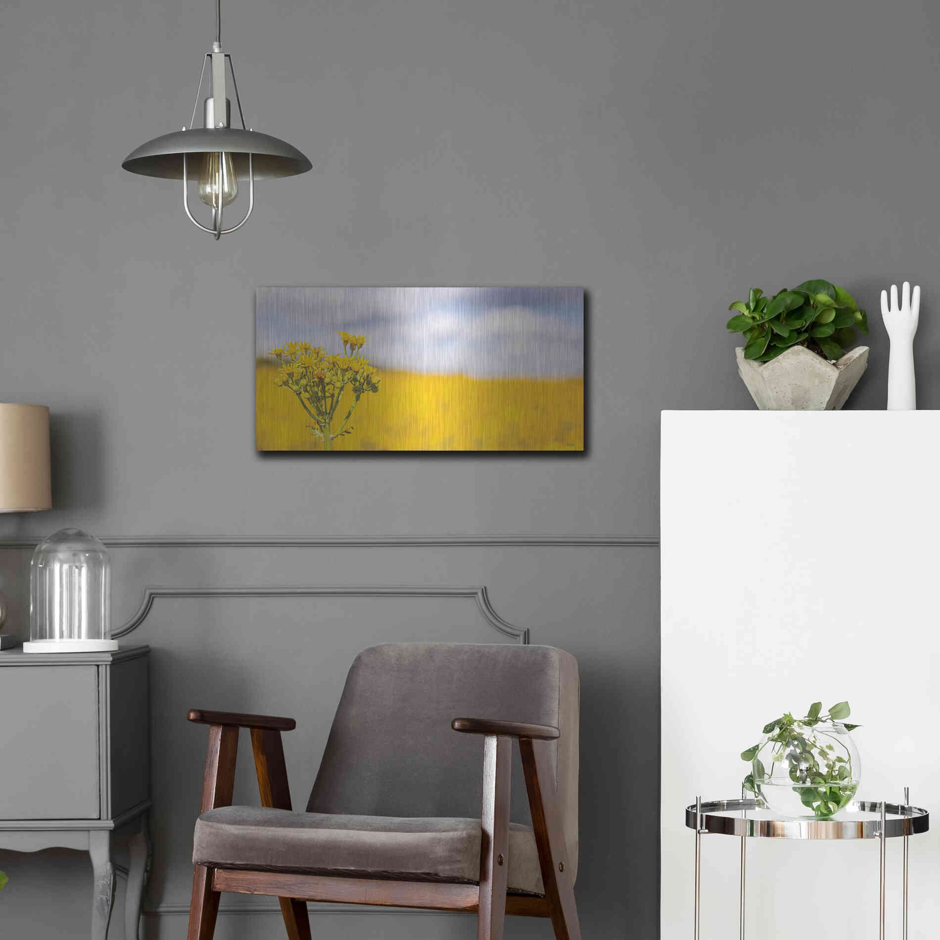 Luxe Metal Art 'Field Of Yellow II' by Donnie Quillen, Metal Wall Art,24x12