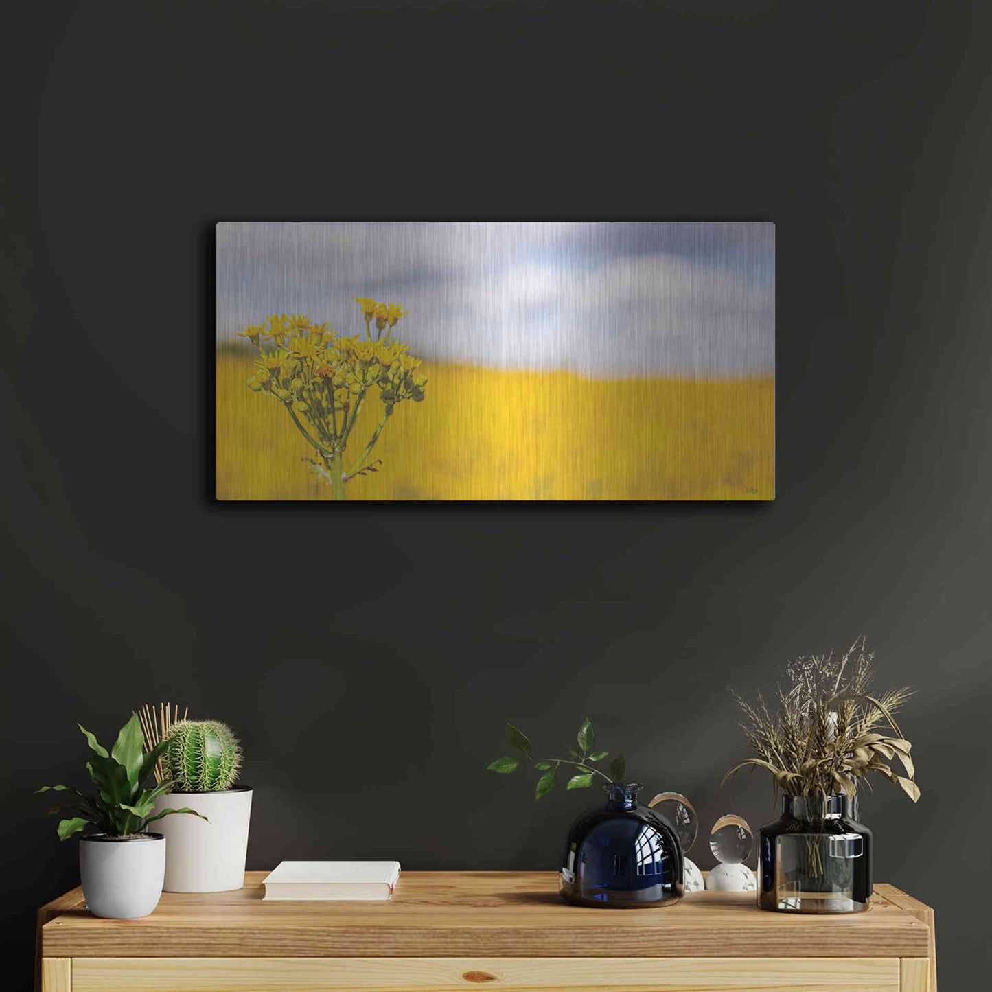 Luxe Metal Art 'Field Of Yellow II' by Donnie Quillen, Metal Wall Art,24x12