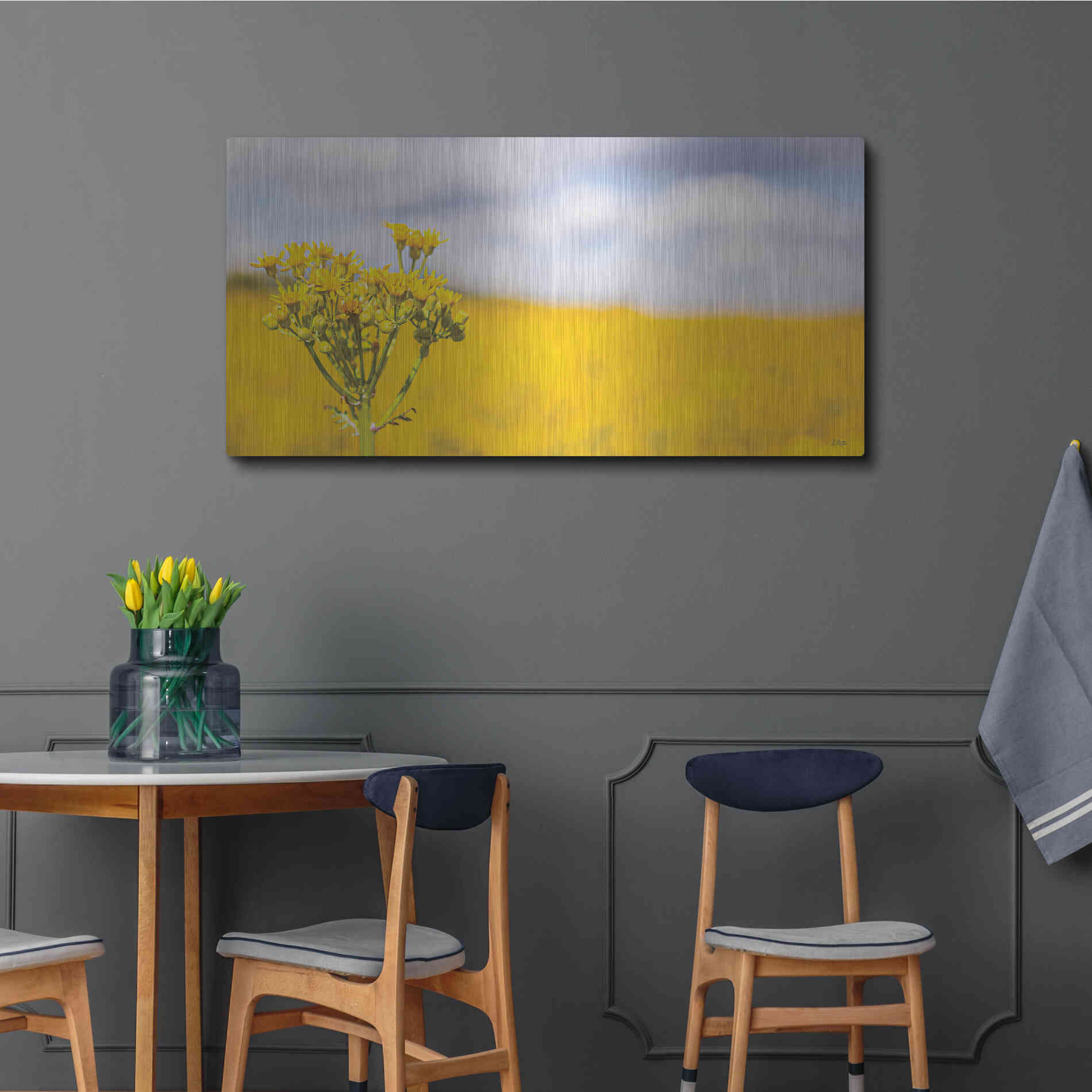 Luxe Metal Art 'Field Of Yellow II' by Donnie Quillen, Metal Wall Art,48x24