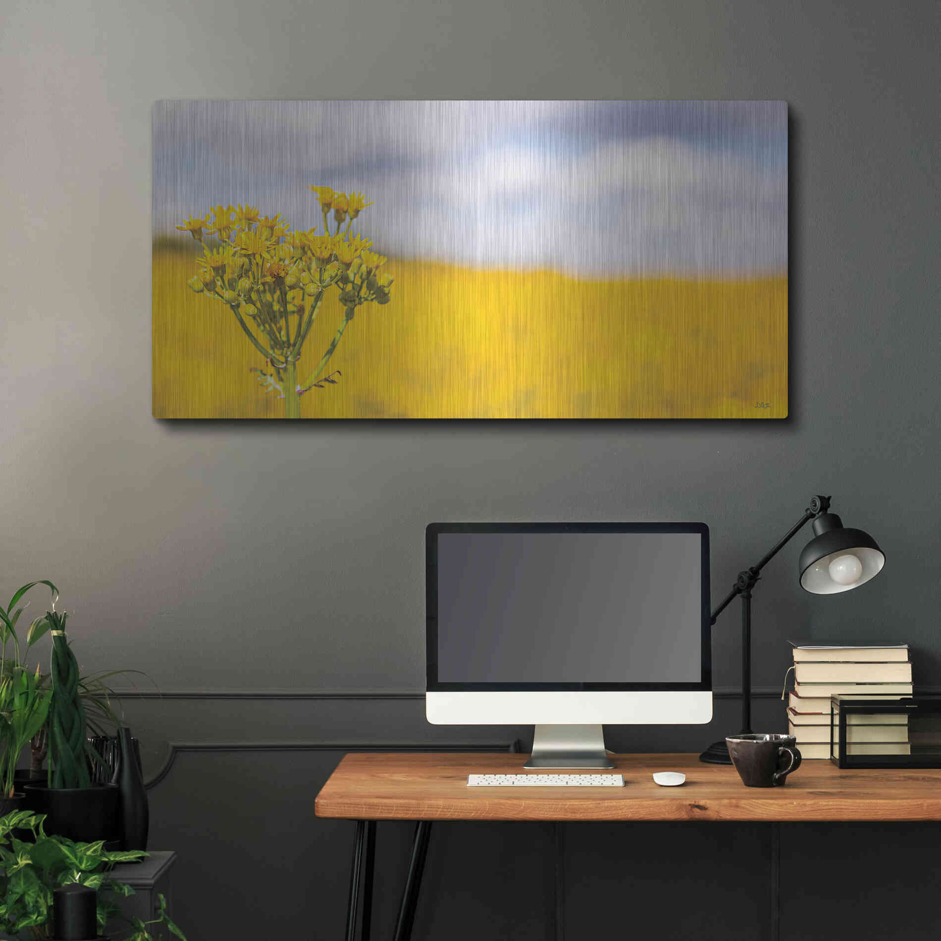 Luxe Metal Art 'Field Of Yellow II' by Donnie Quillen, Metal Wall Art,48x24