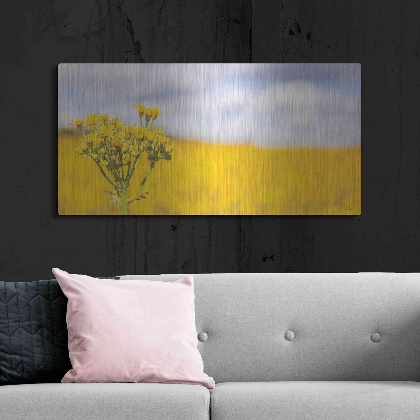 Luxe Metal Art 'Field Of Yellow II' by Donnie Quillen, Metal Wall Art,48x24