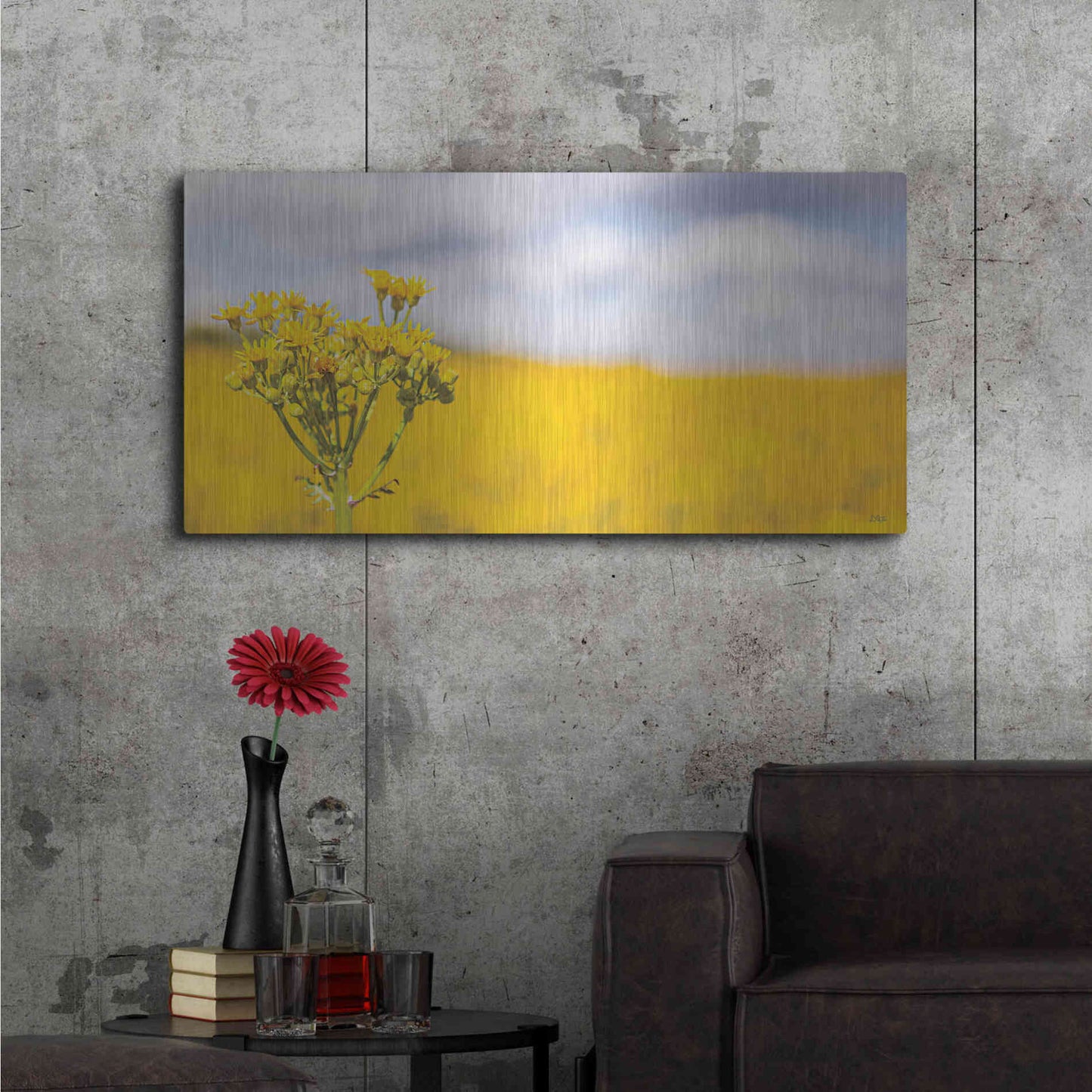 Luxe Metal Art 'Field Of Yellow II' by Donnie Quillen, Metal Wall Art,48x24