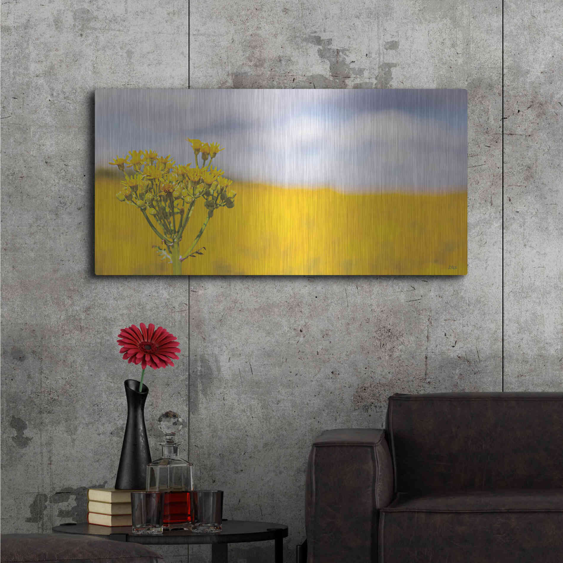 Luxe Metal Art 'Field Of Yellow II' by Donnie Quillen, Metal Wall Art,48x24