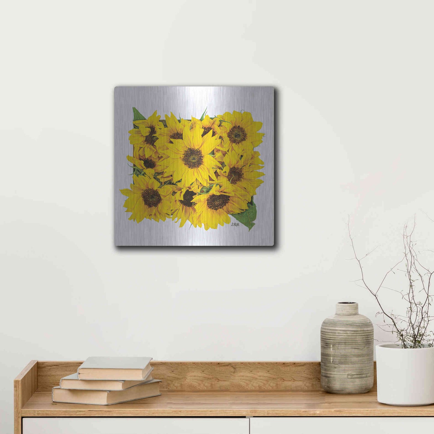 Luxe Metal Art 'Sunflower Bouquet' by Donnie Quillen, Metal Wall Art,12x12