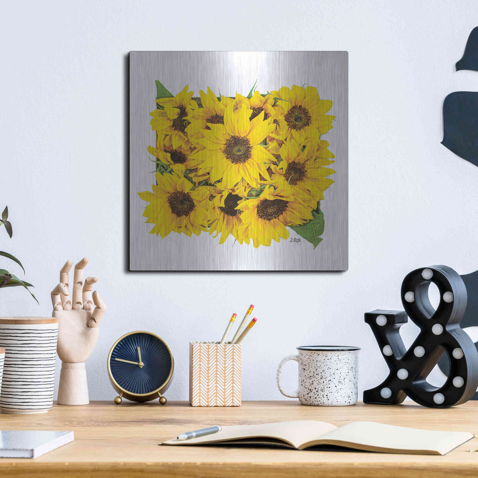 Luxe Metal Art 'Sunflower Bouquet' by Donnie Quillen, Metal Wall Art,12x12