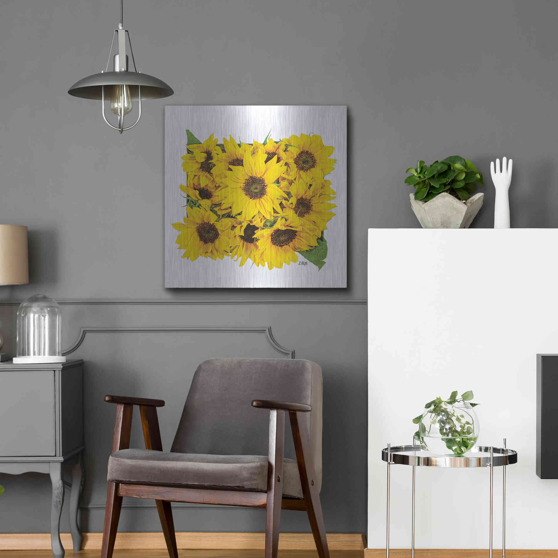 Luxe Metal Art 'Sunflower Bouquet' by Donnie Quillen, Metal Wall Art,24x24