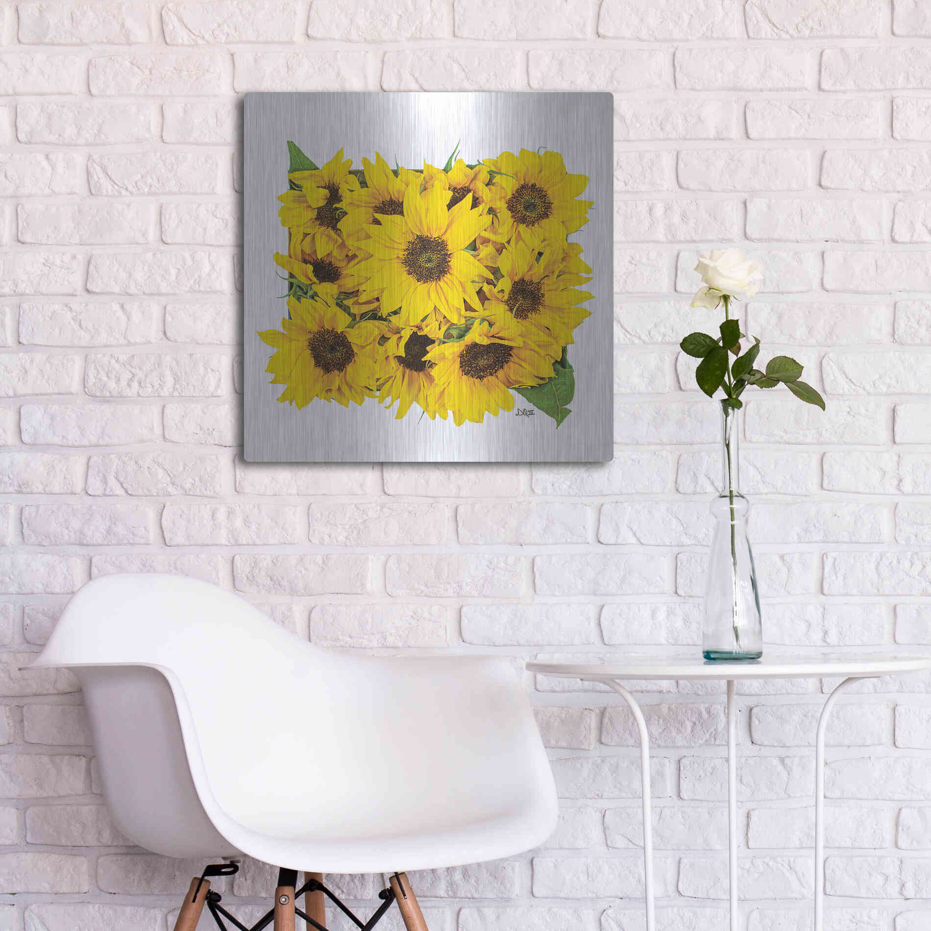 Luxe Metal Art 'Sunflower Bouquet' by Donnie Quillen, Metal Wall Art,24x24