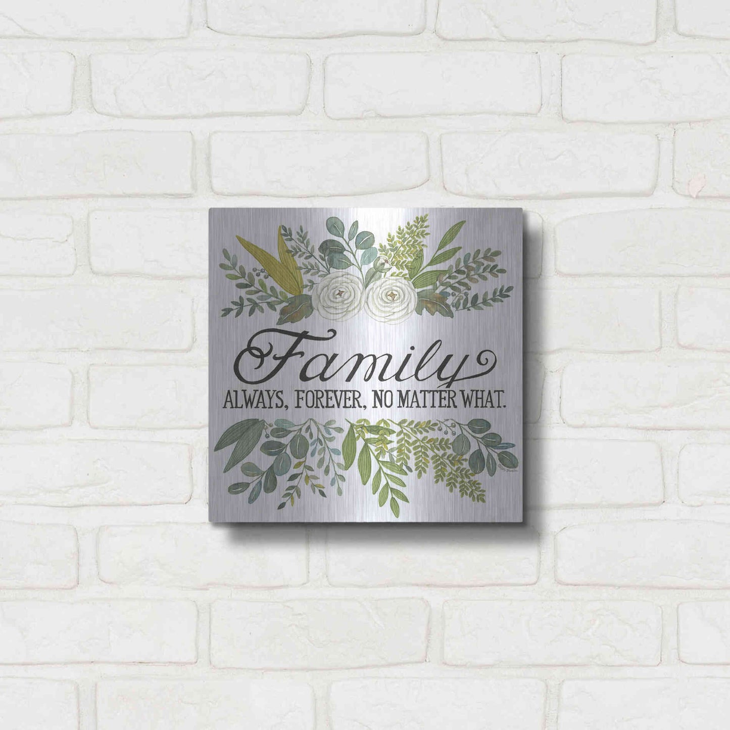 Luxe Metal Art 'Family Always, Forever' by Deb Strain, Metal Wall Art,12x12