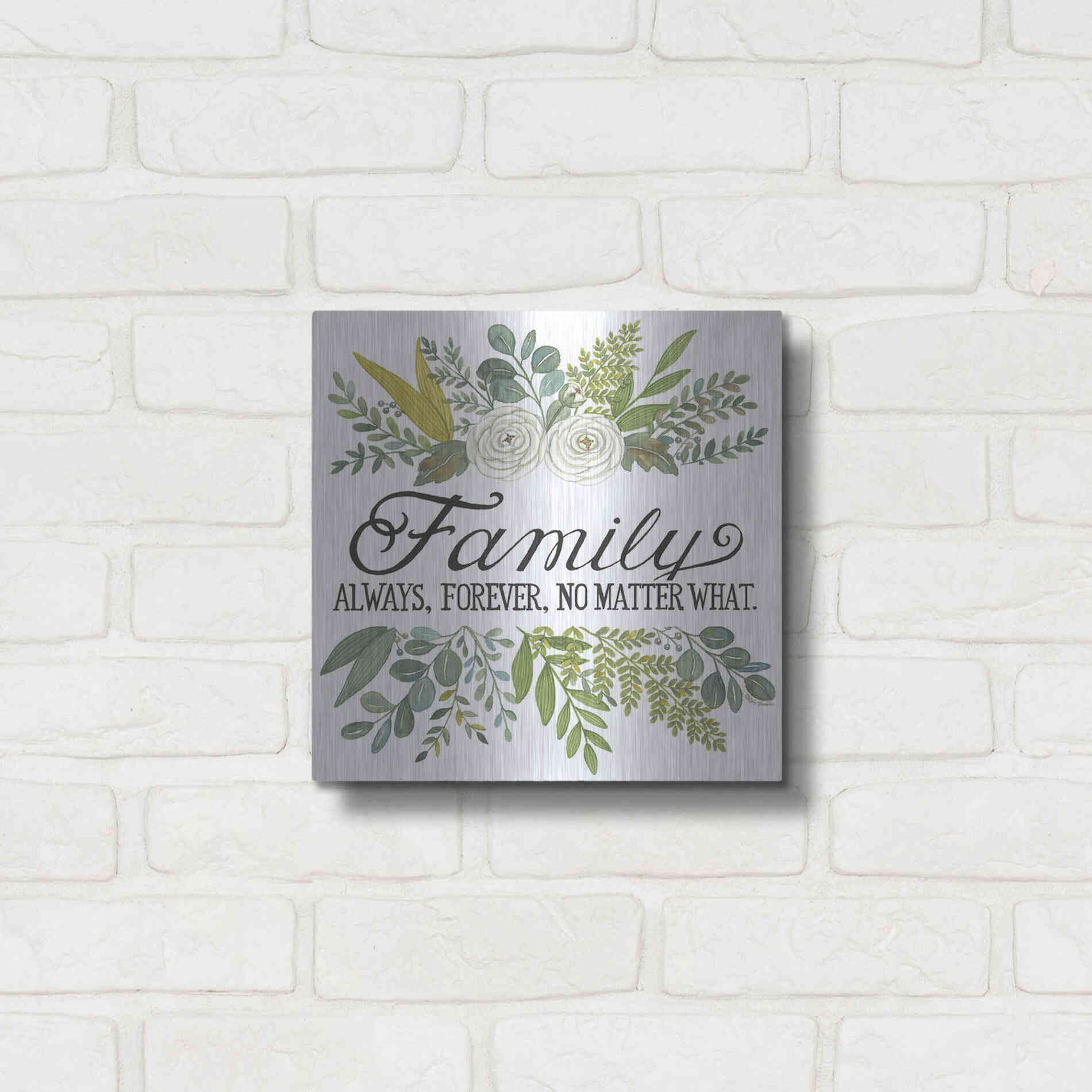 Luxe Metal Art 'Family Always, Forever' by Deb Strain, Metal Wall Art,12x12