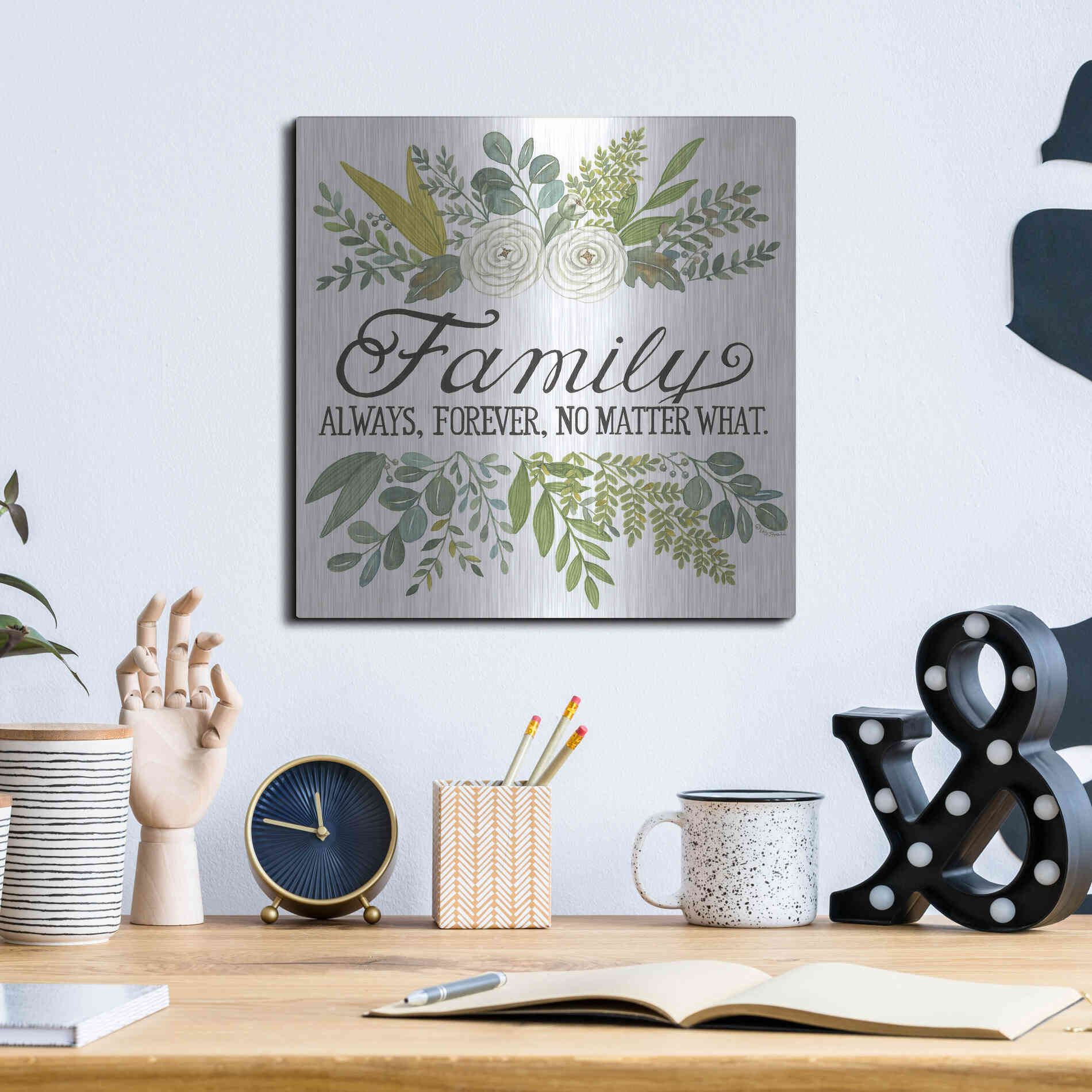 Luxe Metal Art 'Family Always, Forever' by Deb Strain, Metal Wall Art,12x12