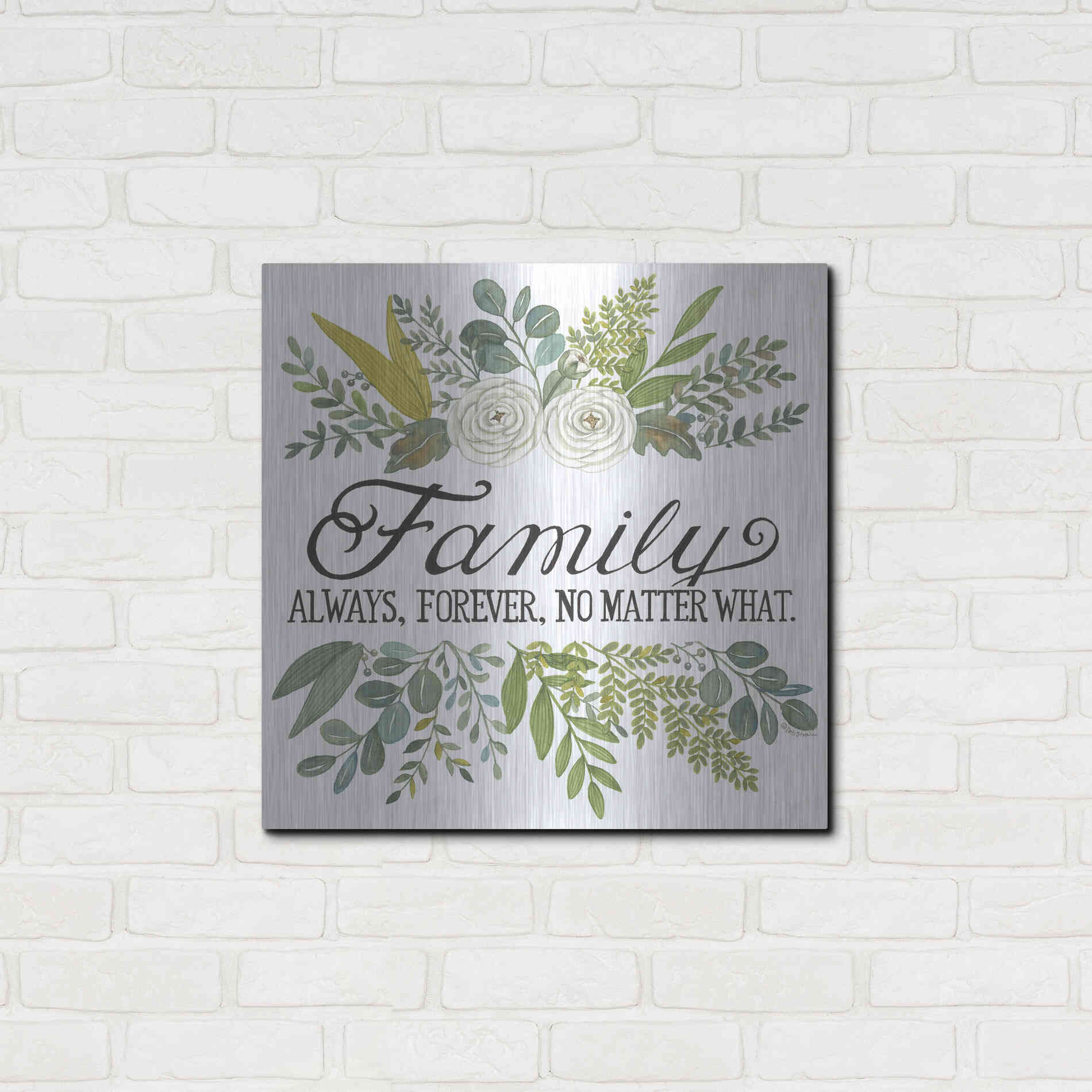 Luxe Metal Art 'Family Always, Forever' by Deb Strain, Metal Wall Art,24x24