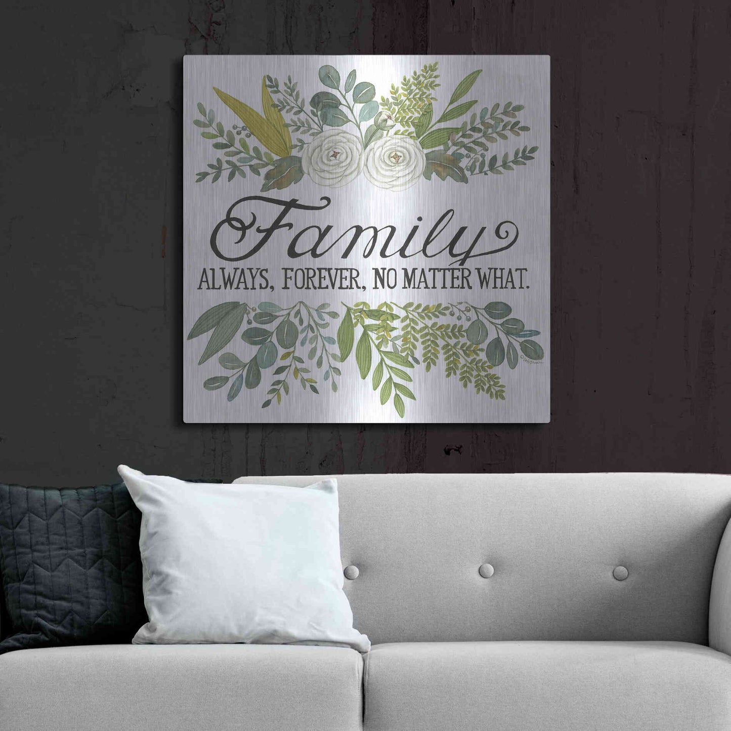 Luxe Metal Art 'Family Always, Forever' by Deb Strain, Metal Wall Art,36x36