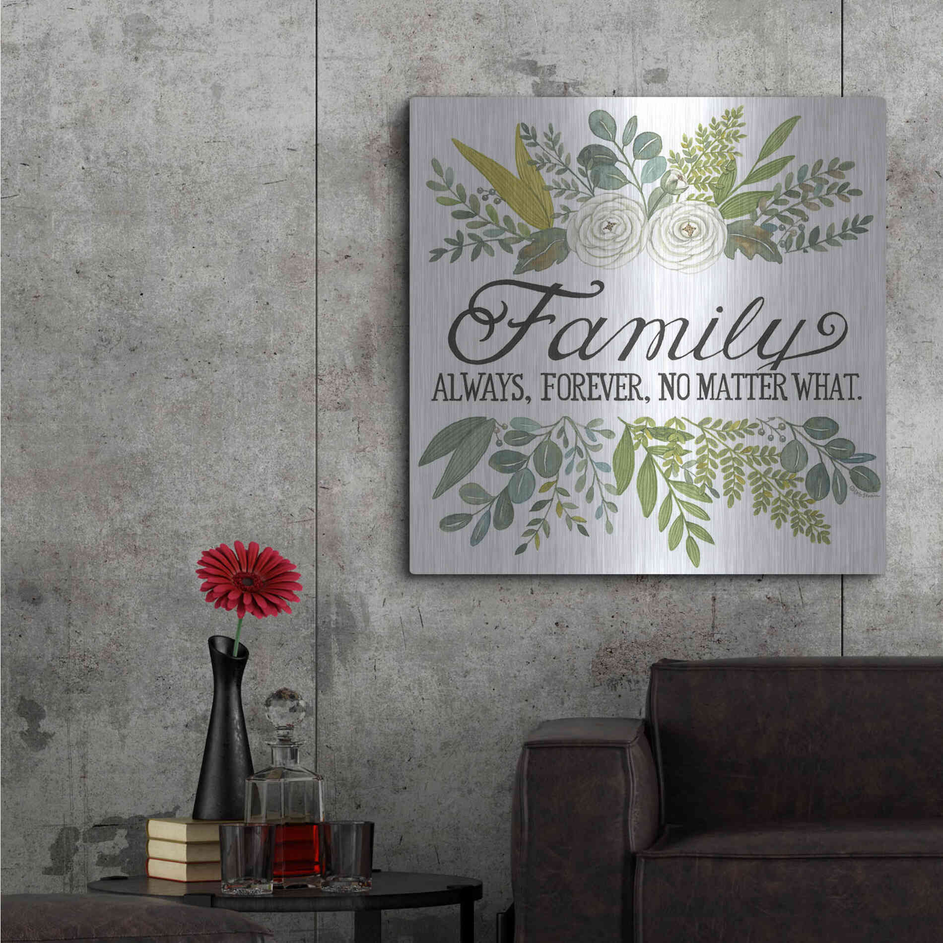 Luxe Metal Art 'Family Always, Forever' by Deb Strain, Metal Wall Art,36x36