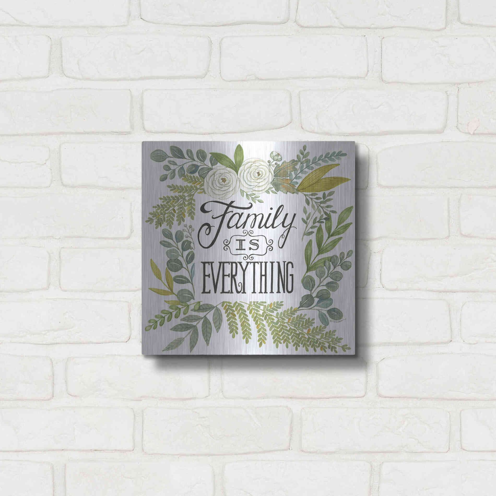 Luxe Metal Art 'Family Is Everything' by Deb Strain, Metal Wall Art,12x12