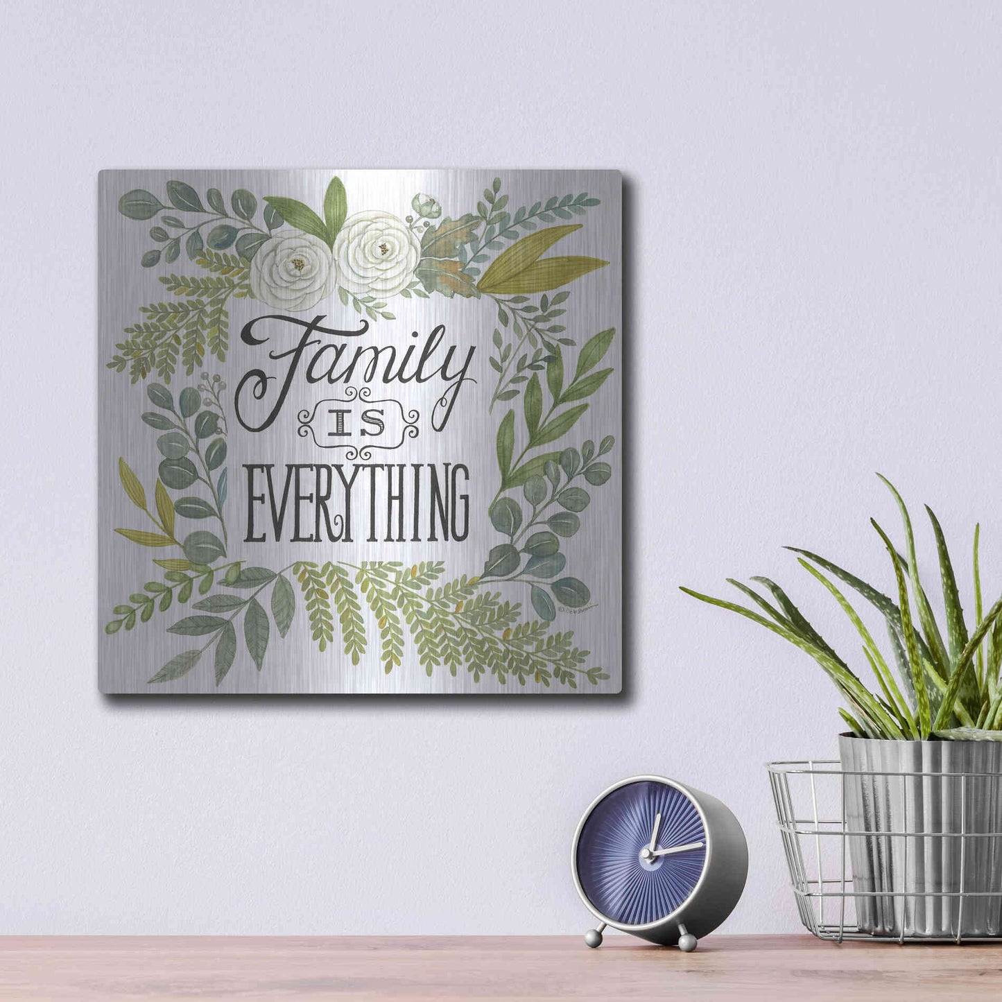 Luxe Metal Art 'Family Is Everything' by Deb Strain, Metal Wall Art,12x12
