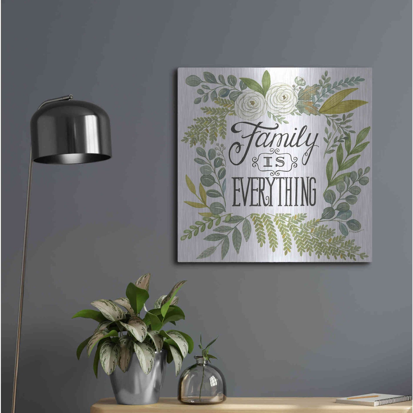 Luxe Metal Art 'Family Is Everything' by Deb Strain, Metal Wall Art,24x24